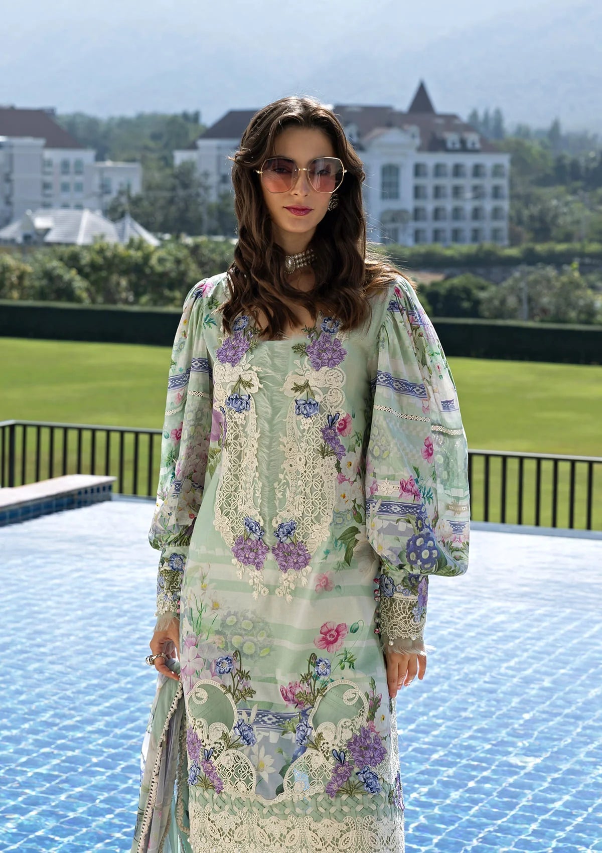 Eveline Whisper - Digital printed lawn By Elaf lawn Pakistani suit detail view M&M Couture USA