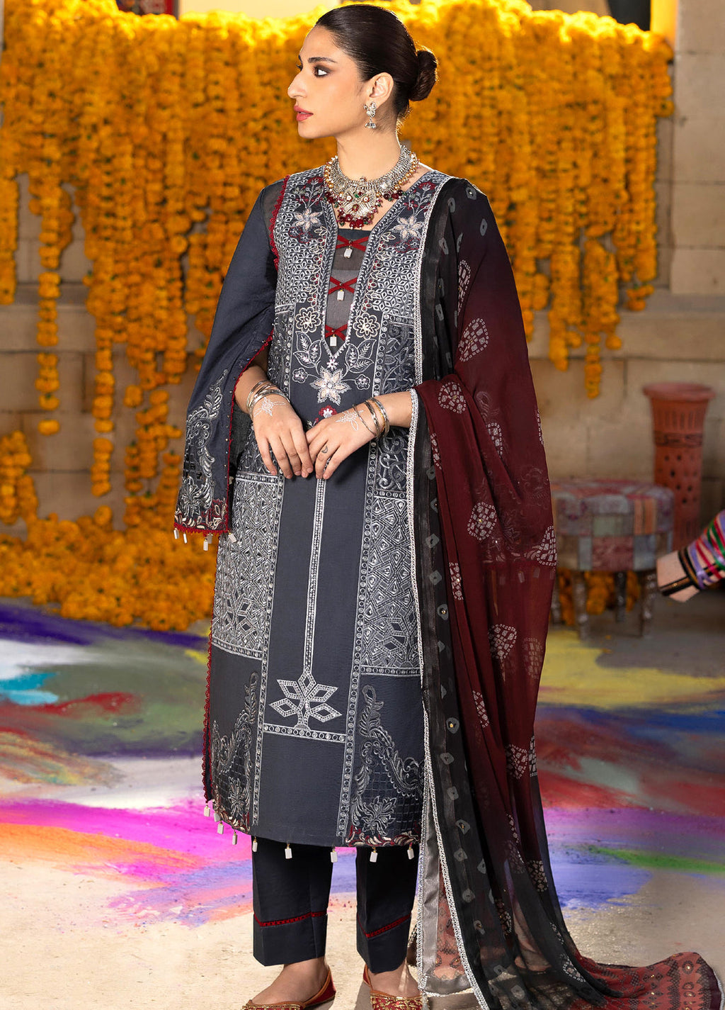 Bandhani by Al Zohaib Pakistani suit dupatta view M&M Couture USA