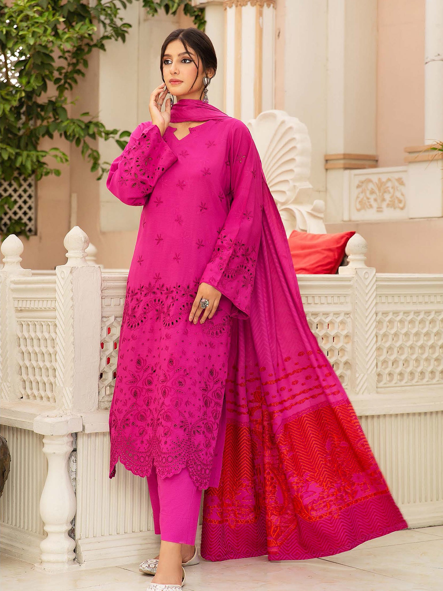 Swiss Wool "Husan-e-Jahan" by Khoobsurat Pakistani suit front view M&M Couture USA