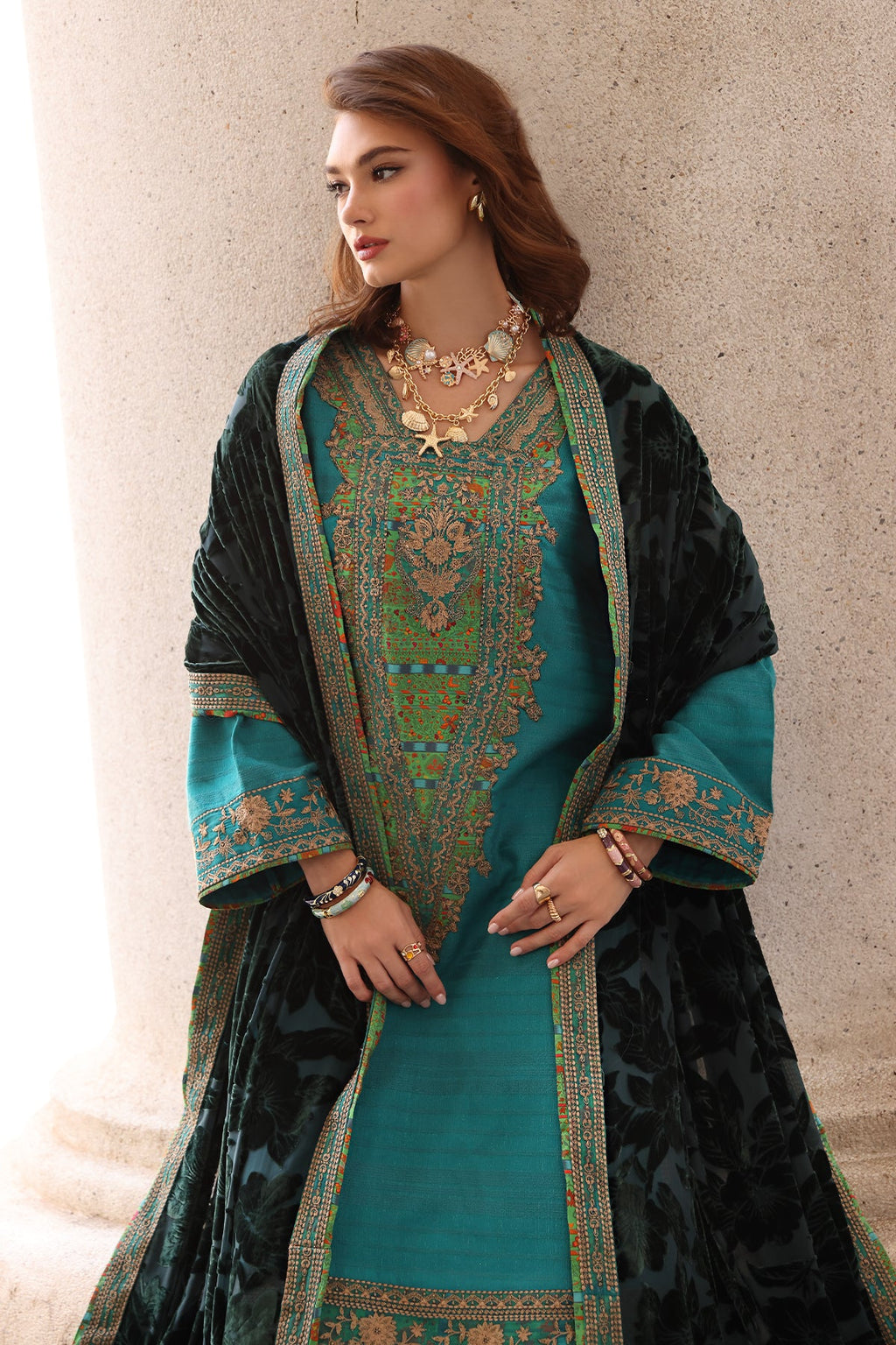 Poshima Embroidered  By Charizma Pakistani suit dupatta view M&M Couture USA