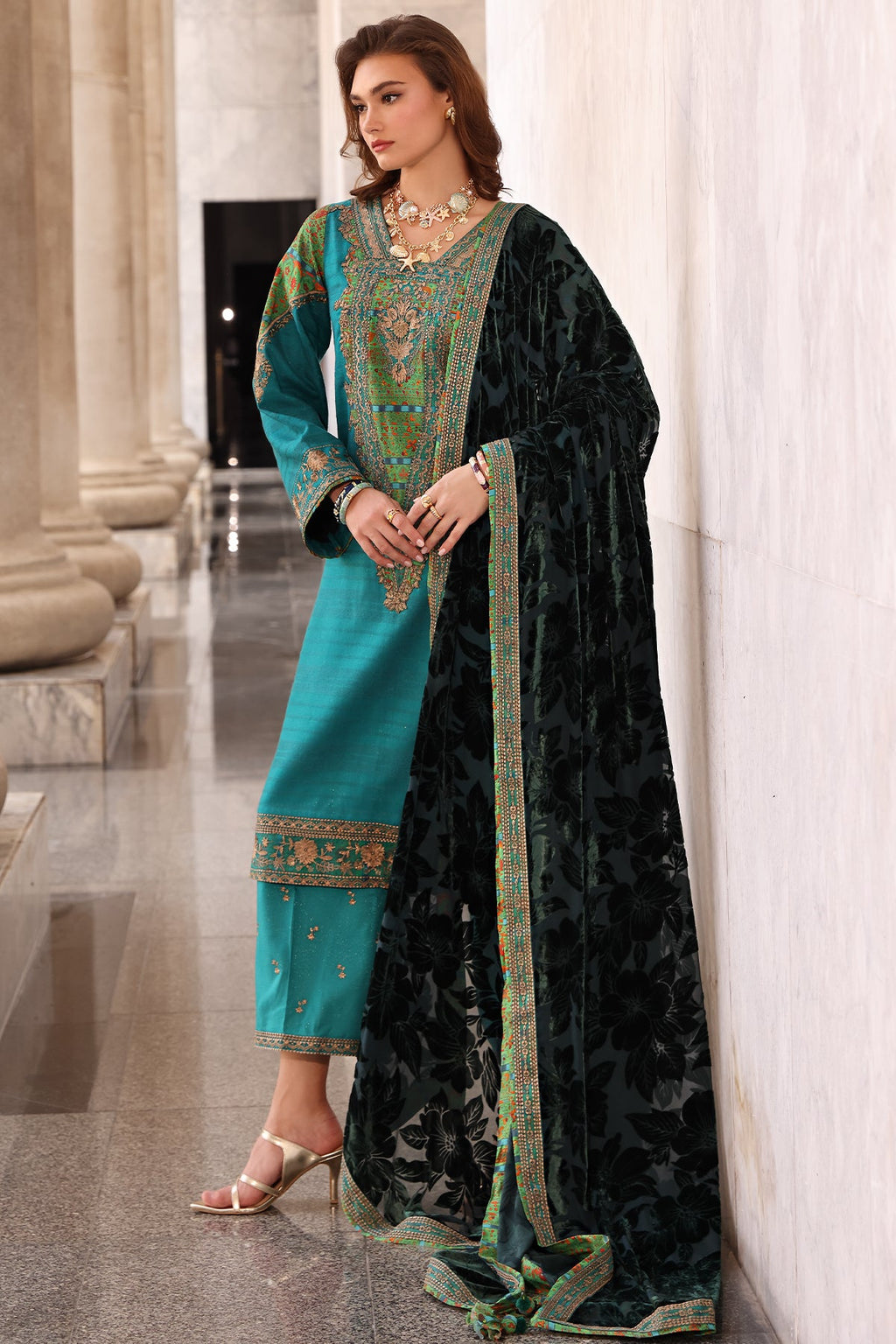Poshima Embroidered  By Charizma Pakistani suit view 4 M&M Couture USA