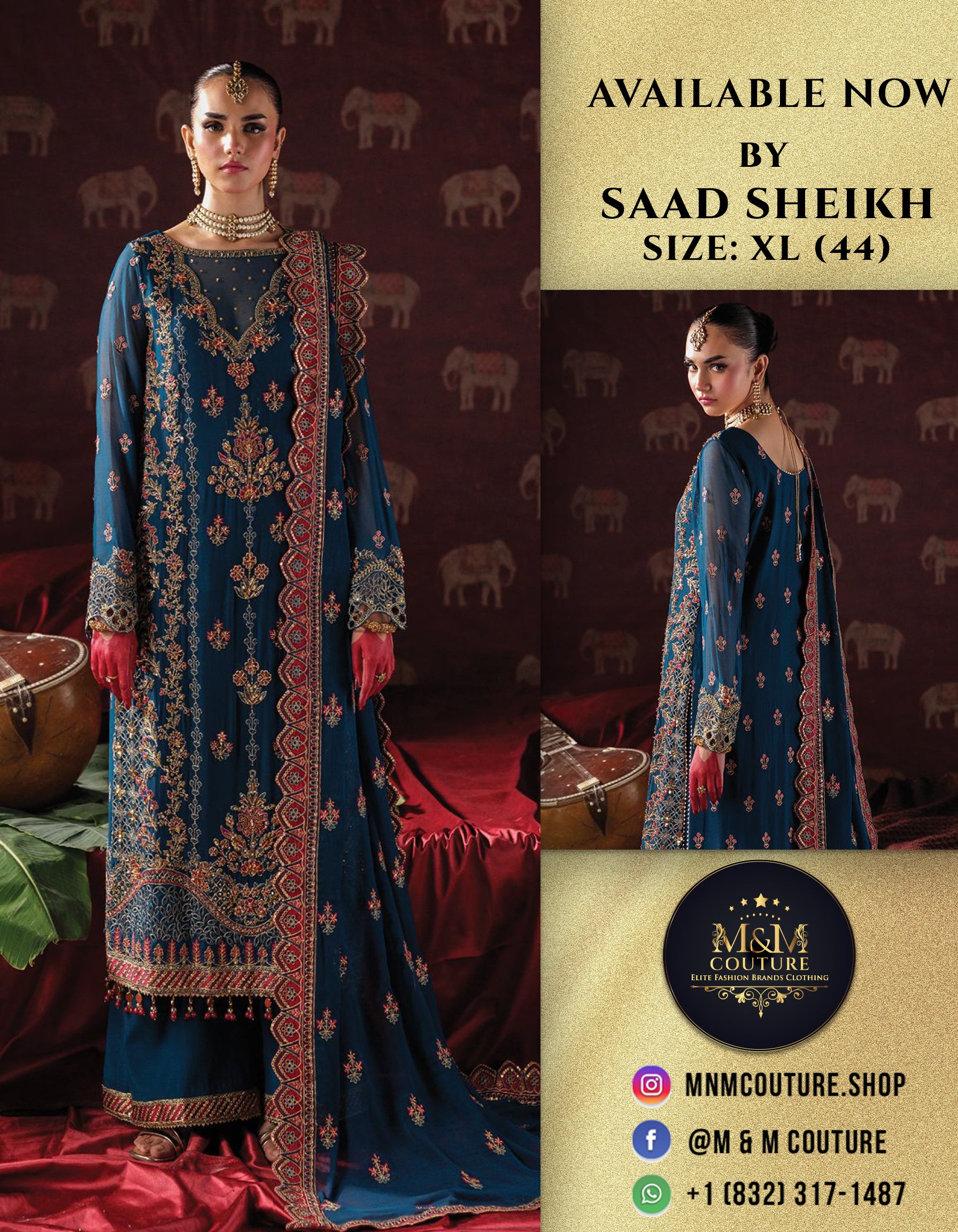 Chiffon – “PANACHE LUXURY” by Saad Sheikh chiffon Pakistani suit front view M&M Couture USA
