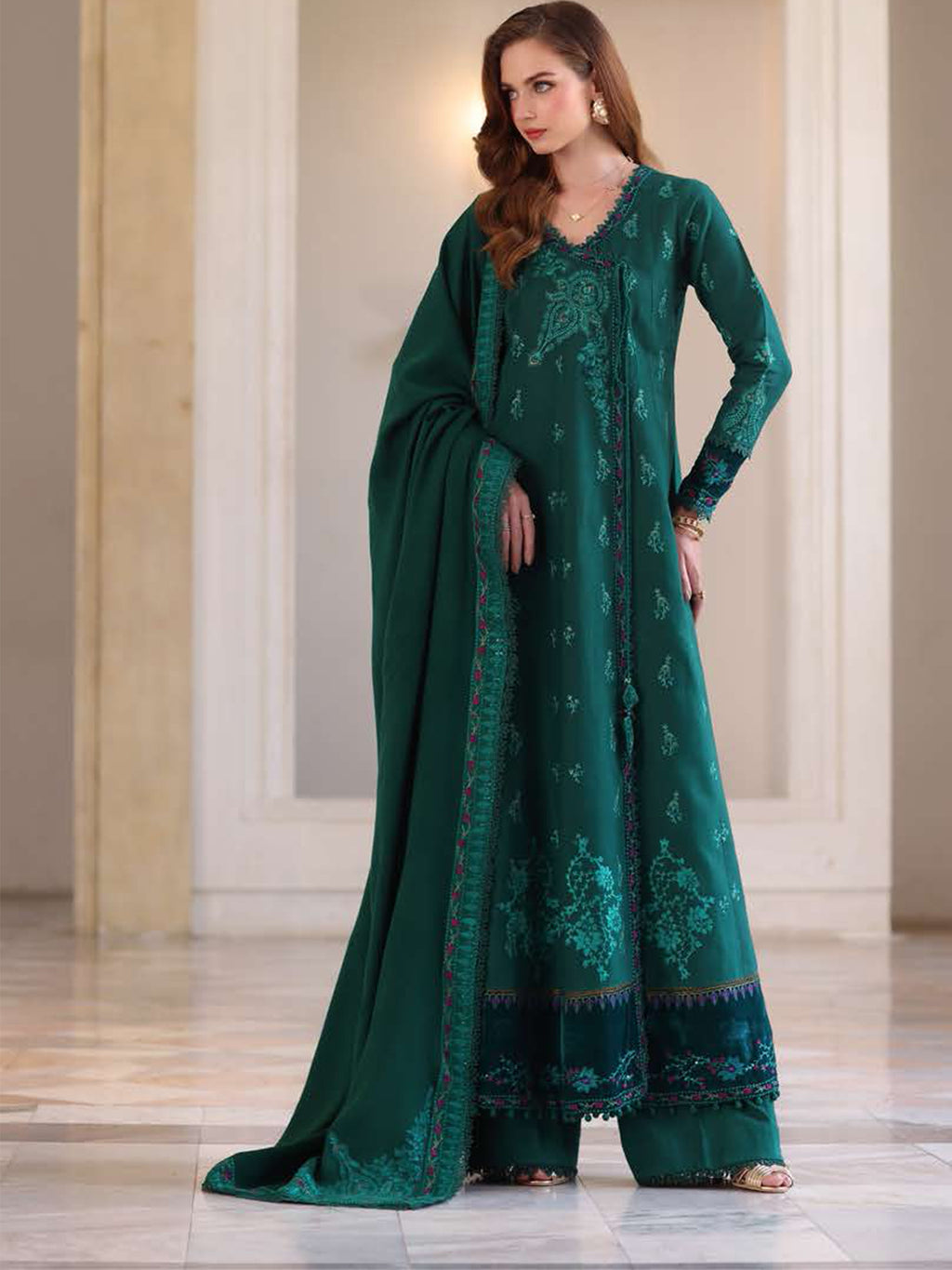 Noor Winter Pashmina by Saadia Asad Pakistani suit front view M&M Couture USA