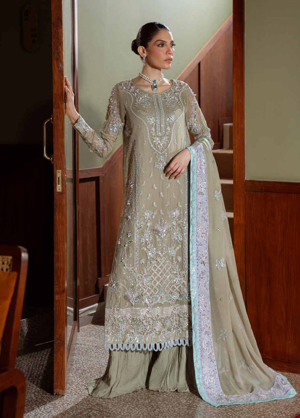 Elaya Luxury by Nureh Pakistani suit front view M&M Couture USA