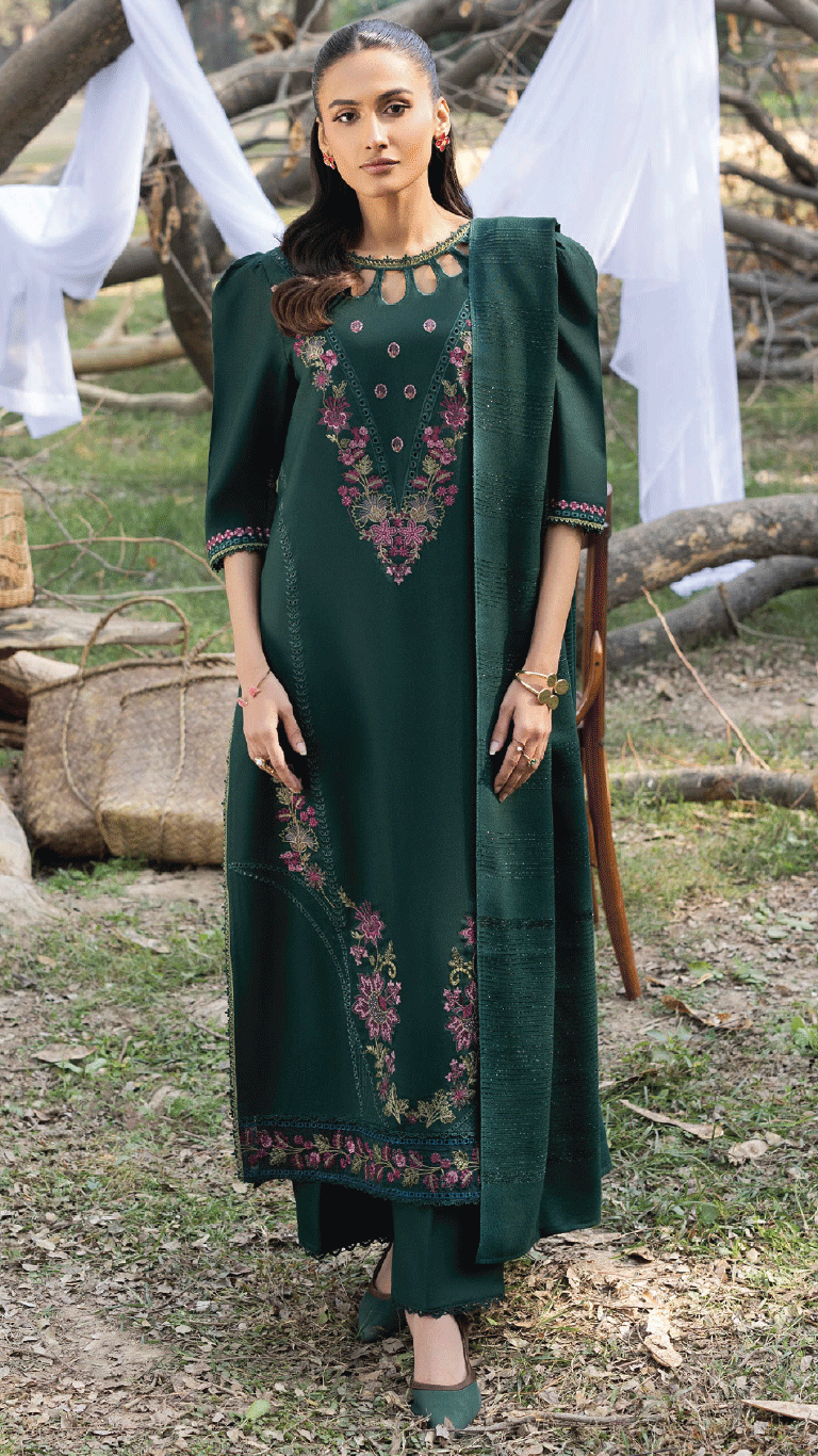 Winter Sunshine By Sanam Saeed Pakistani suit front view M&M Couture USA