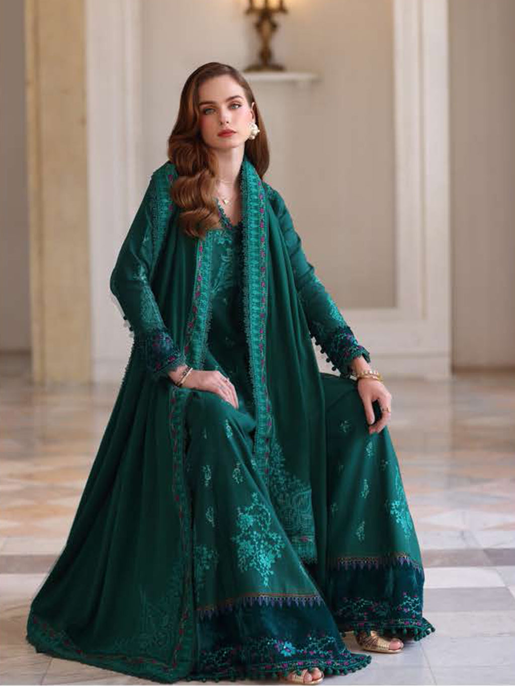 Noor Winter Pashmina by Saadia Asad Pakistani suit detail view M&M Couture USA