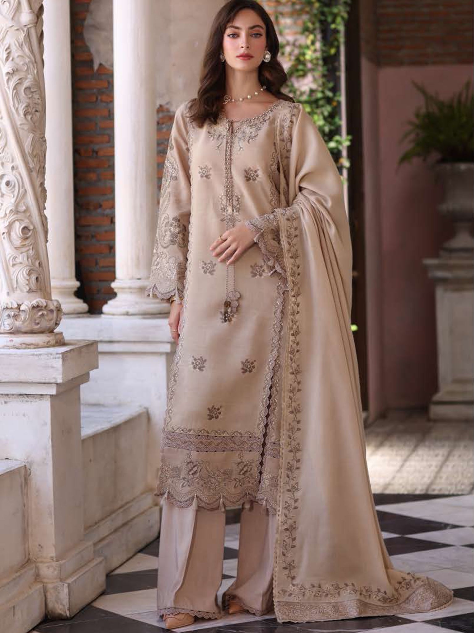 Noor Winter Pashmina by Saadia Asad Pakistani suit front view M&M Couture USA