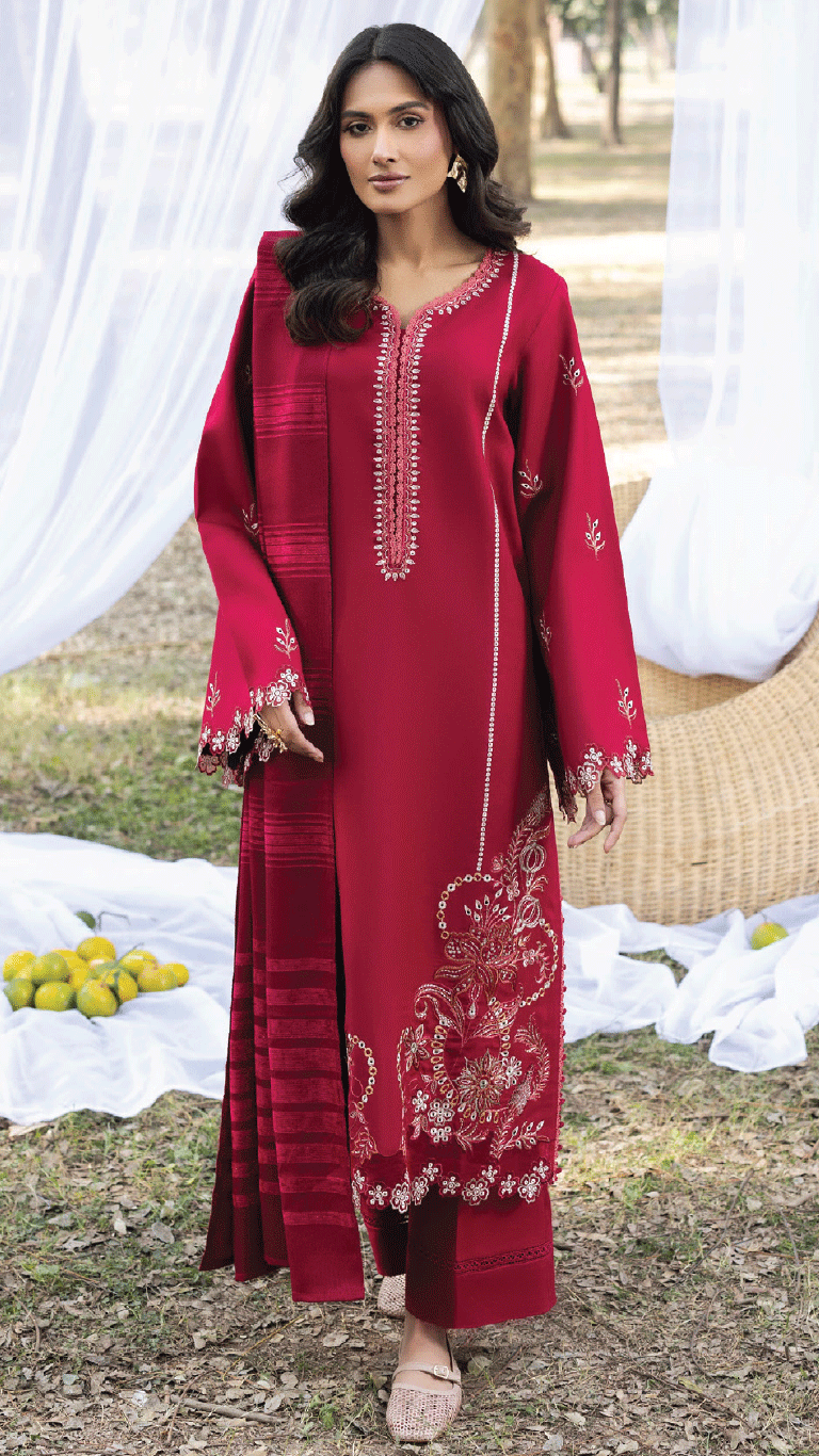 Winter Sunshine By Sanam Saeed Pakistani suit front view M&M Couture USA