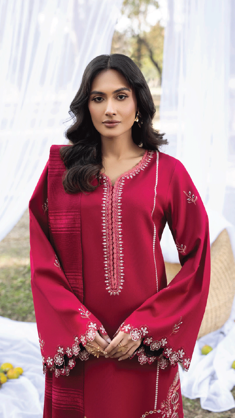 Winter Sunshine By Sanam Saeed Pakistani suit dupatta view M&M Couture USA