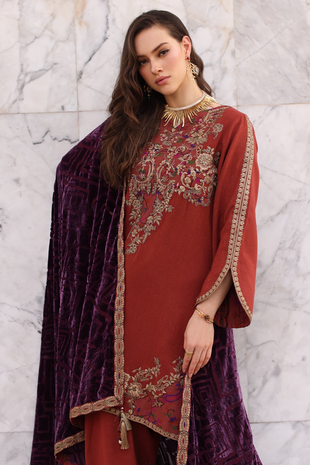 Poshima Embroidered  By Charizma Pakistani suit front view M&M Couture USA