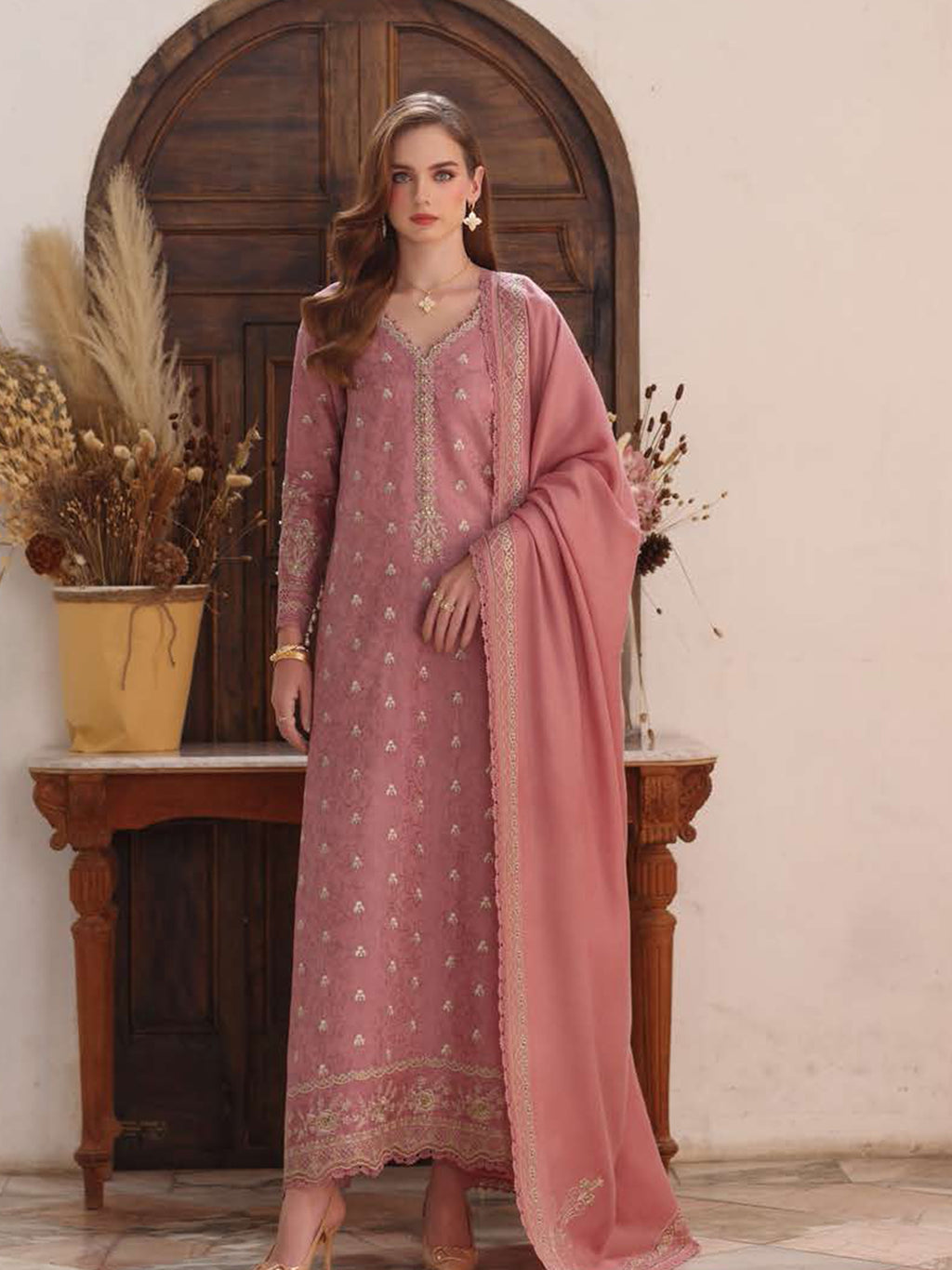 Noor Winter Pashmina by Saadia Asad Pakistani suit front view M&M Couture USA