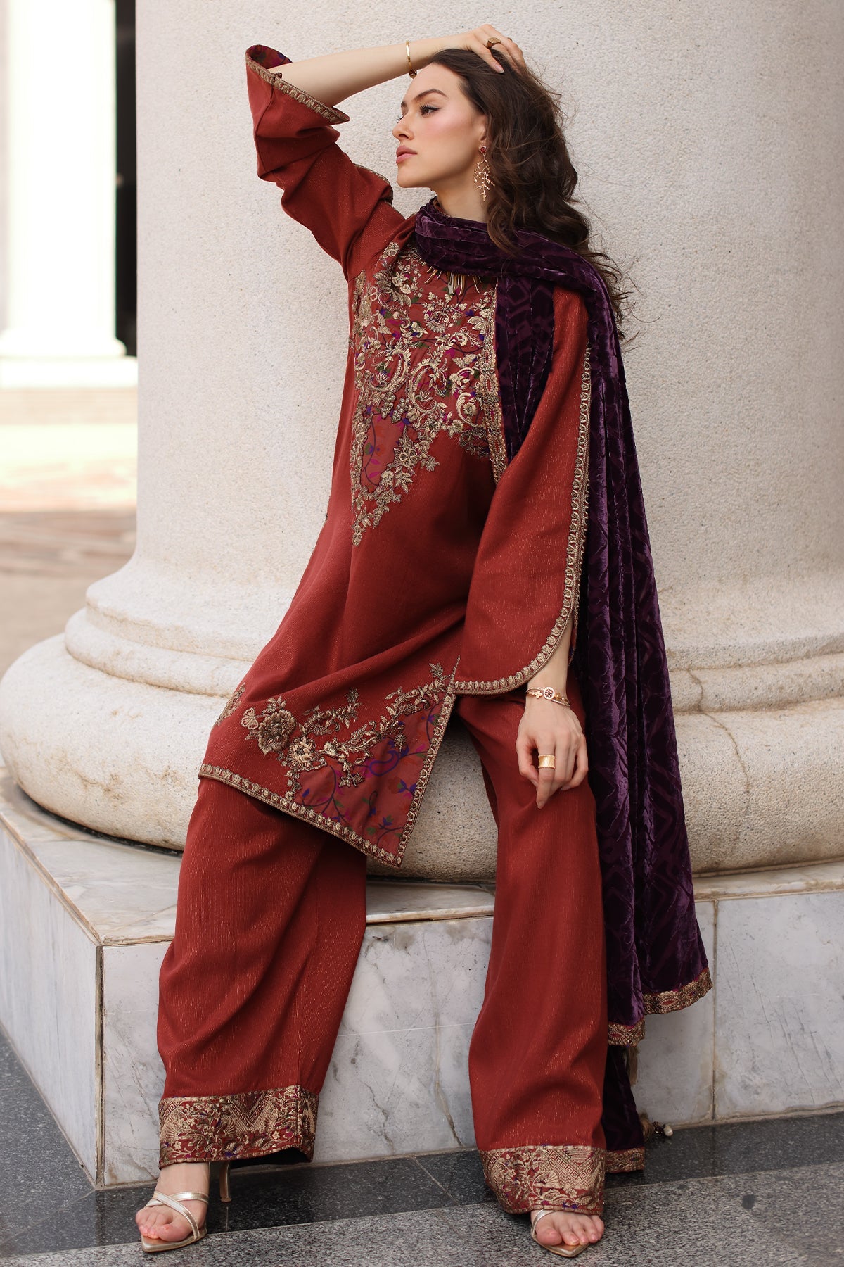 Poshima Embroidered  By Charizma Pakistani suit detail view M&M Couture USA