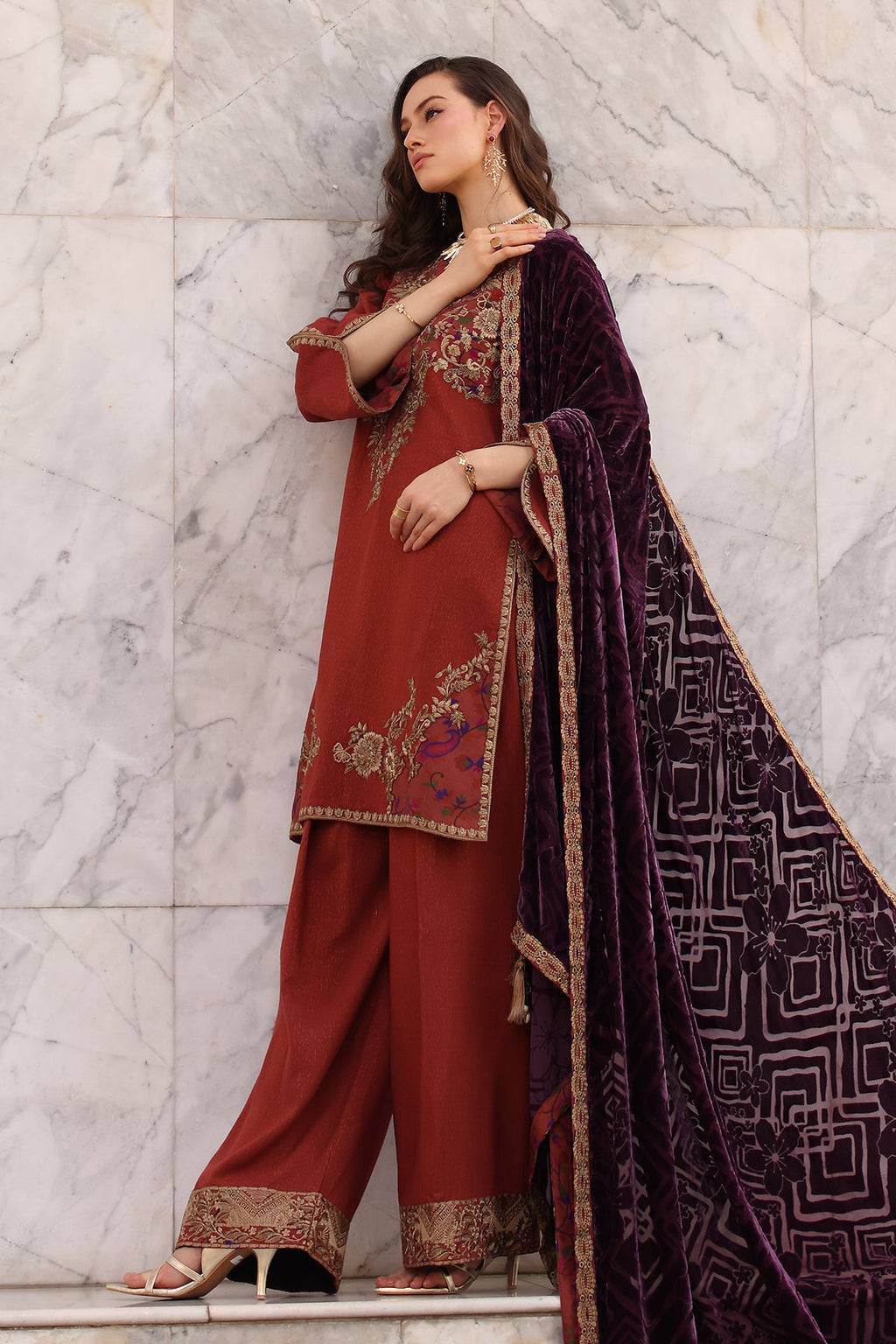 Poshima Embroidered  By Charizma Pakistani suit dupatta view M&M Couture USA