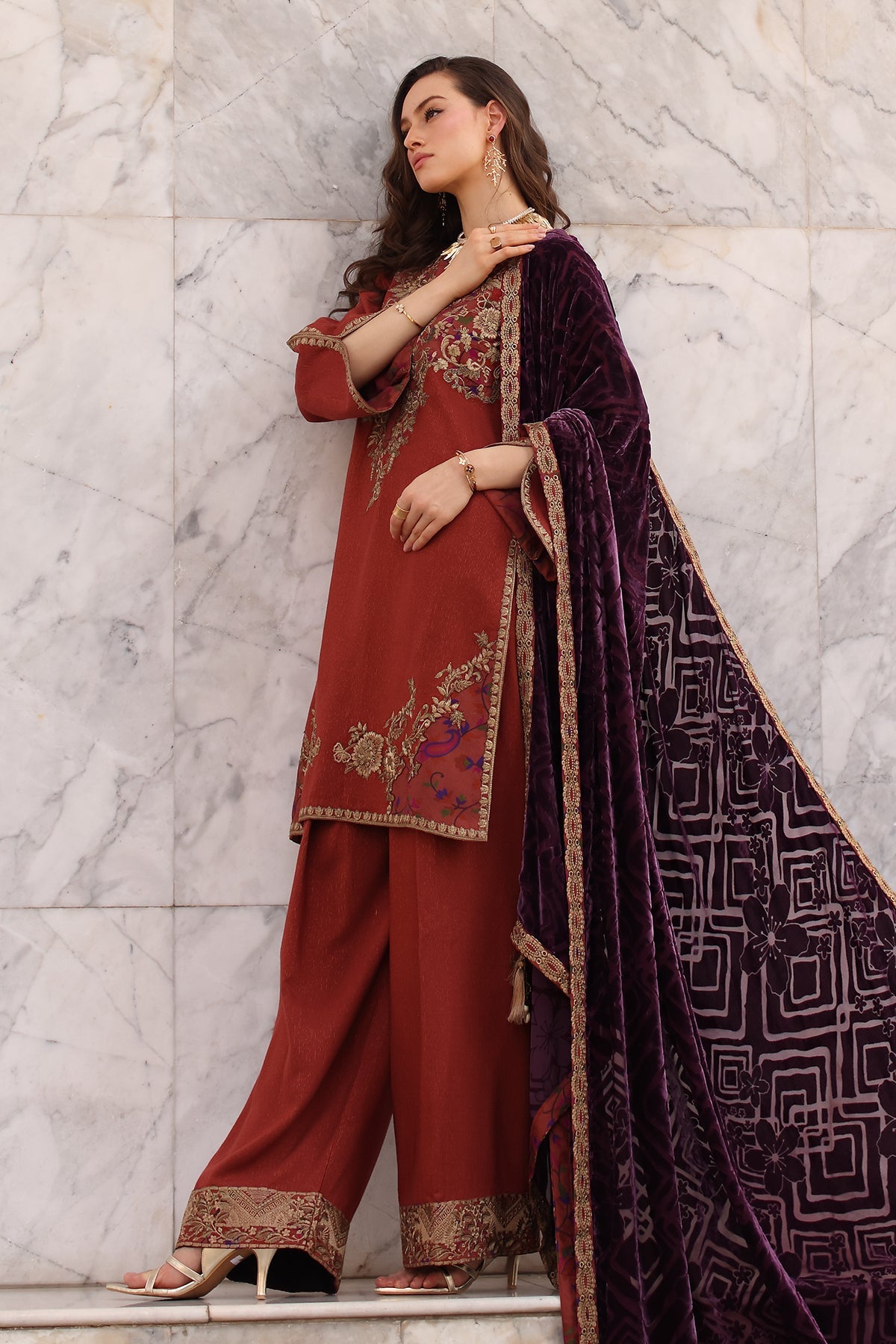 Poshima Embroidered  By Charizma Pakistani suit dupatta view M&M Couture USA