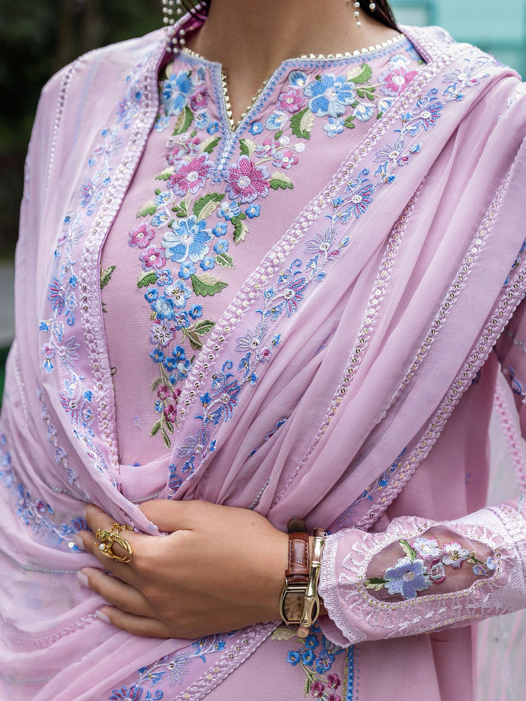 Silk "Nuvera" by Mushq silk Pakistani suit dupatta view M&M Couture USA