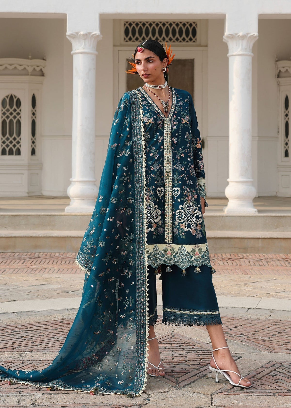 Azraq | Luxury lawn Hussain Rehar lawn Pakistani suit front view M&M Couture USA