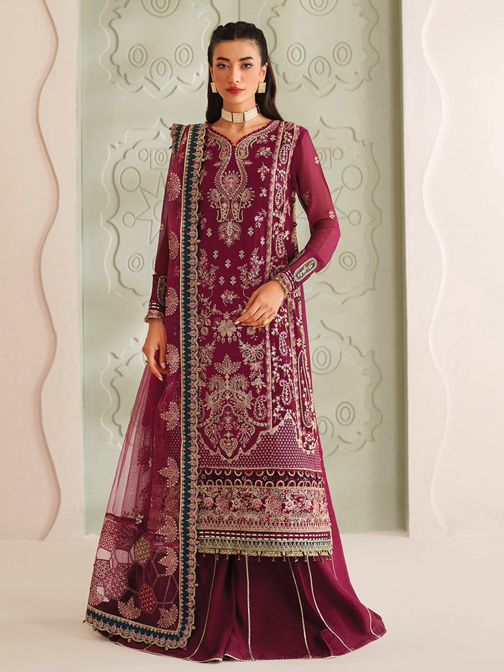Chiffon "Zeyara" Neorah By Xenia chiffon Pakistani suit front view M&M Couture USA