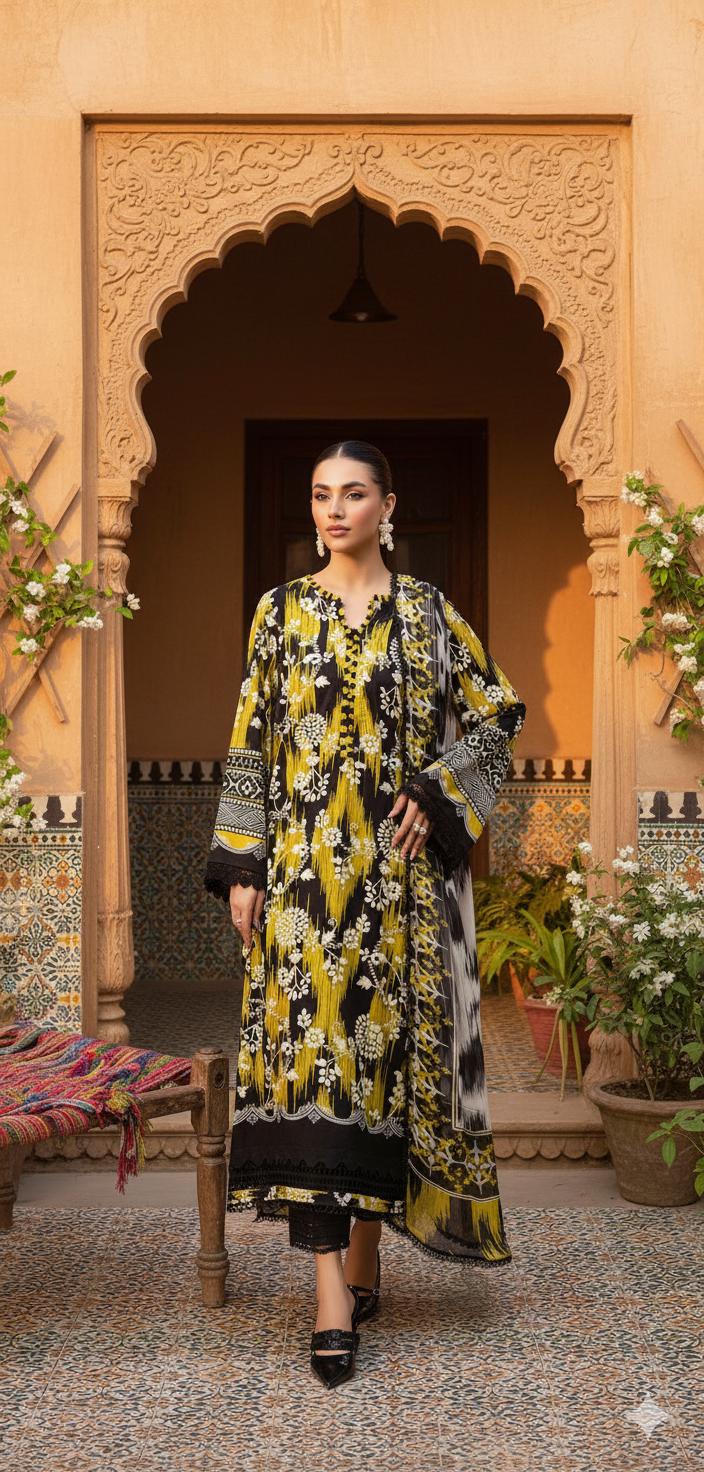 Nureh Signature Pakistani suit front view M&M Couture USA