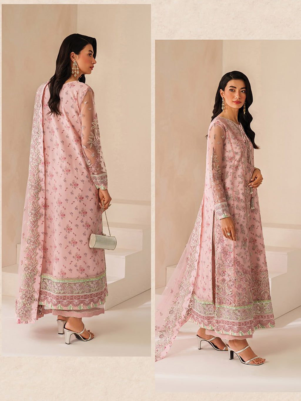 Chiffon "Ashal" Neorah By Xenia chiffon Pakistani suit detail view M&M Couture USA