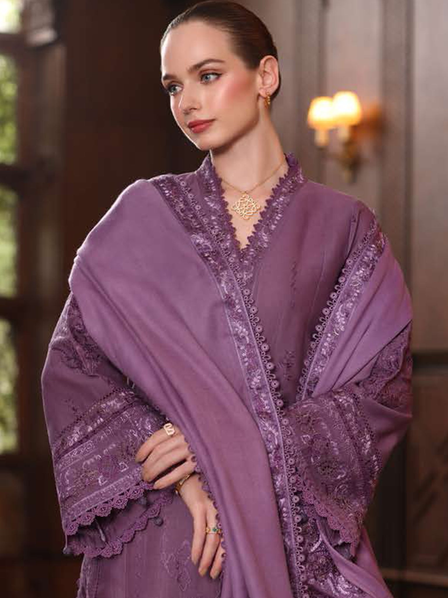 Noor Winter Pashmina by Saadia Asad Pakistani suit detail view M&M Couture USA