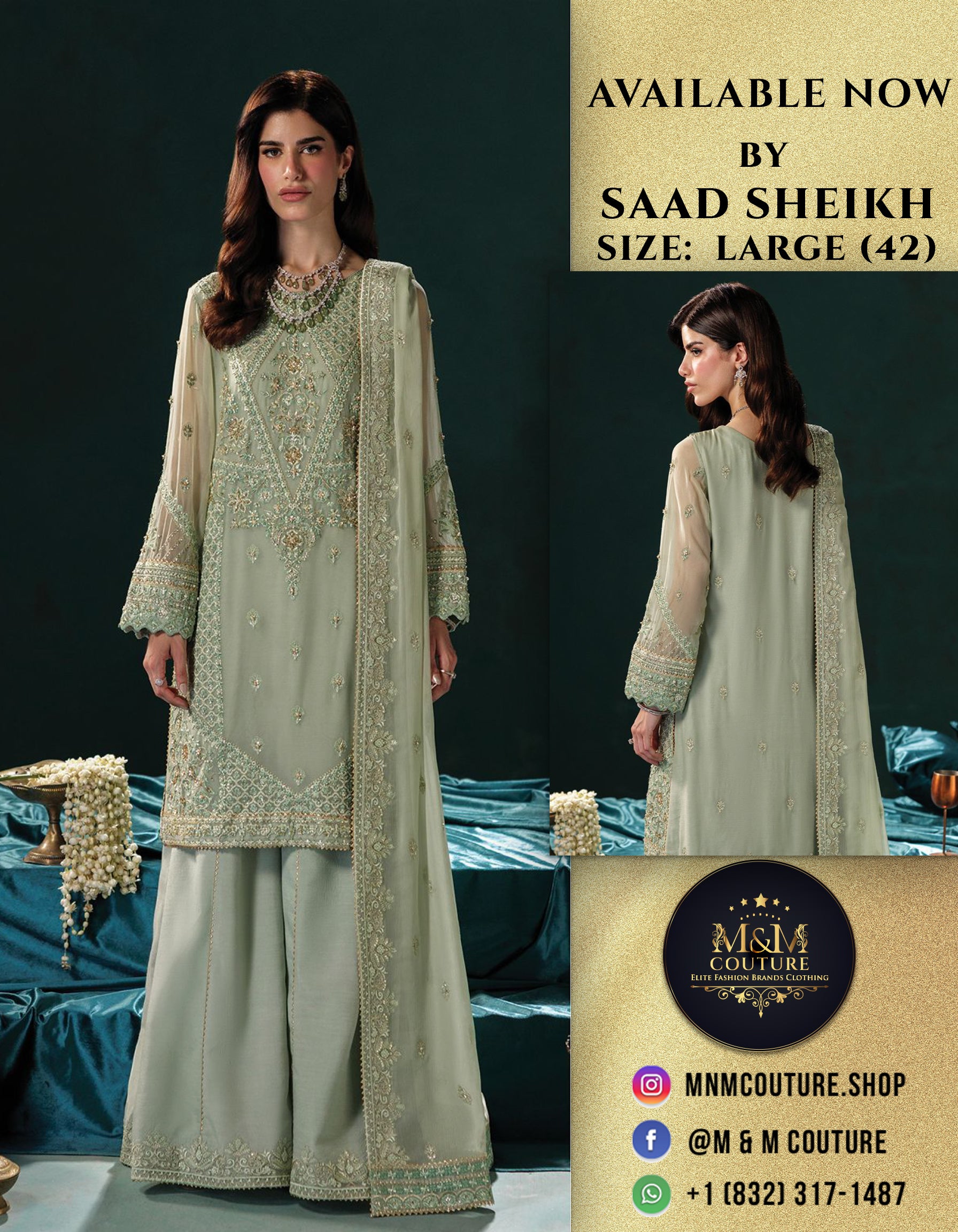 Chiffon – “PANACHE LUXURY” by Saad Sheikh chiffon Pakistani suit front view M&M Couture USA
