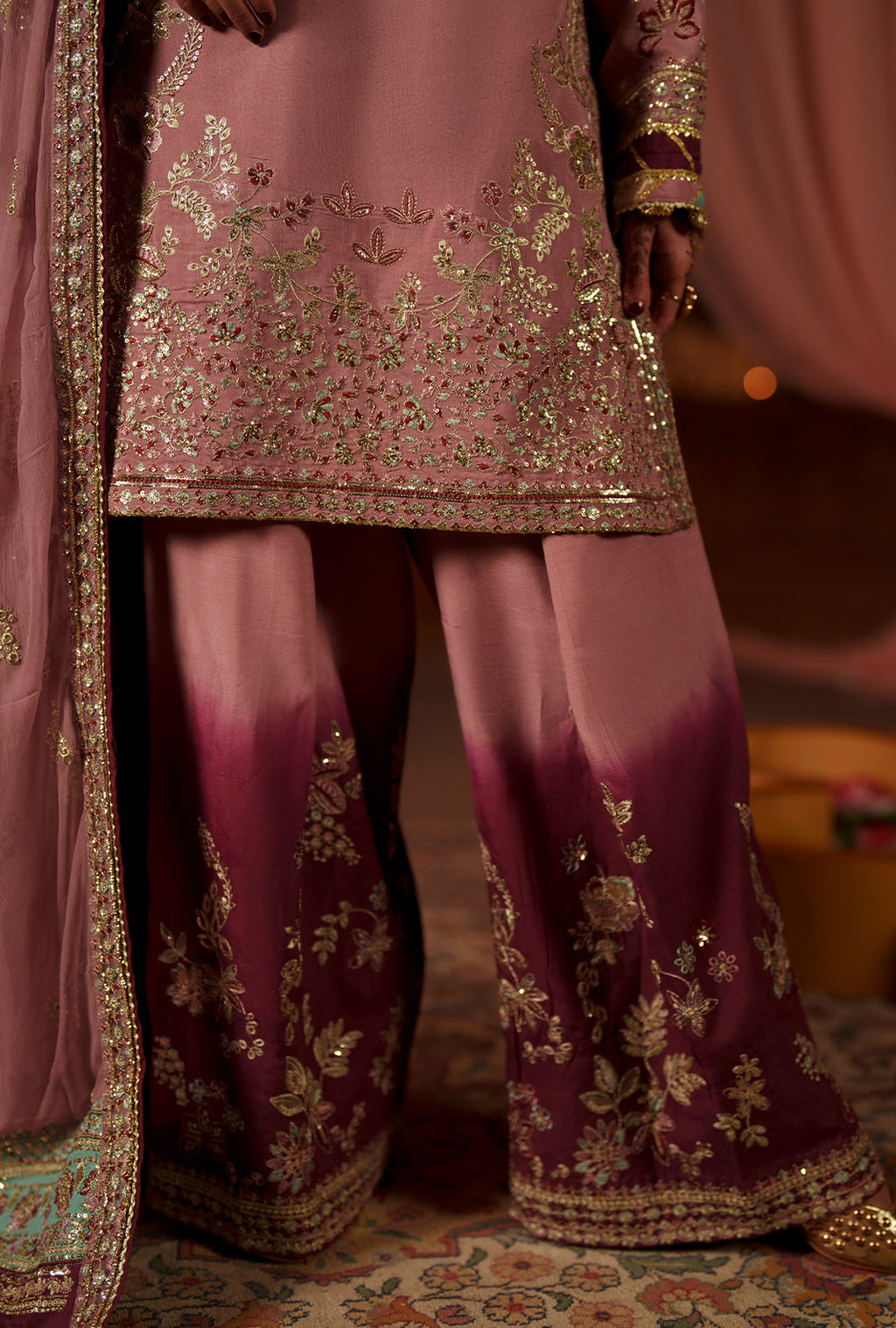 Meharma The Silk Edit By AJR silk Pakistani suit detail view M&M Couture USA