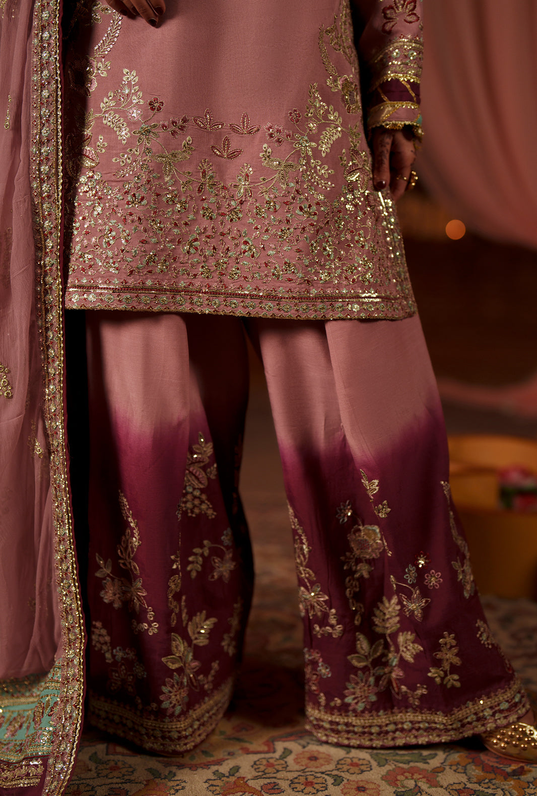 Meharma The Silk Edit By AJR silk Pakistani suit detail view M&M Couture USA