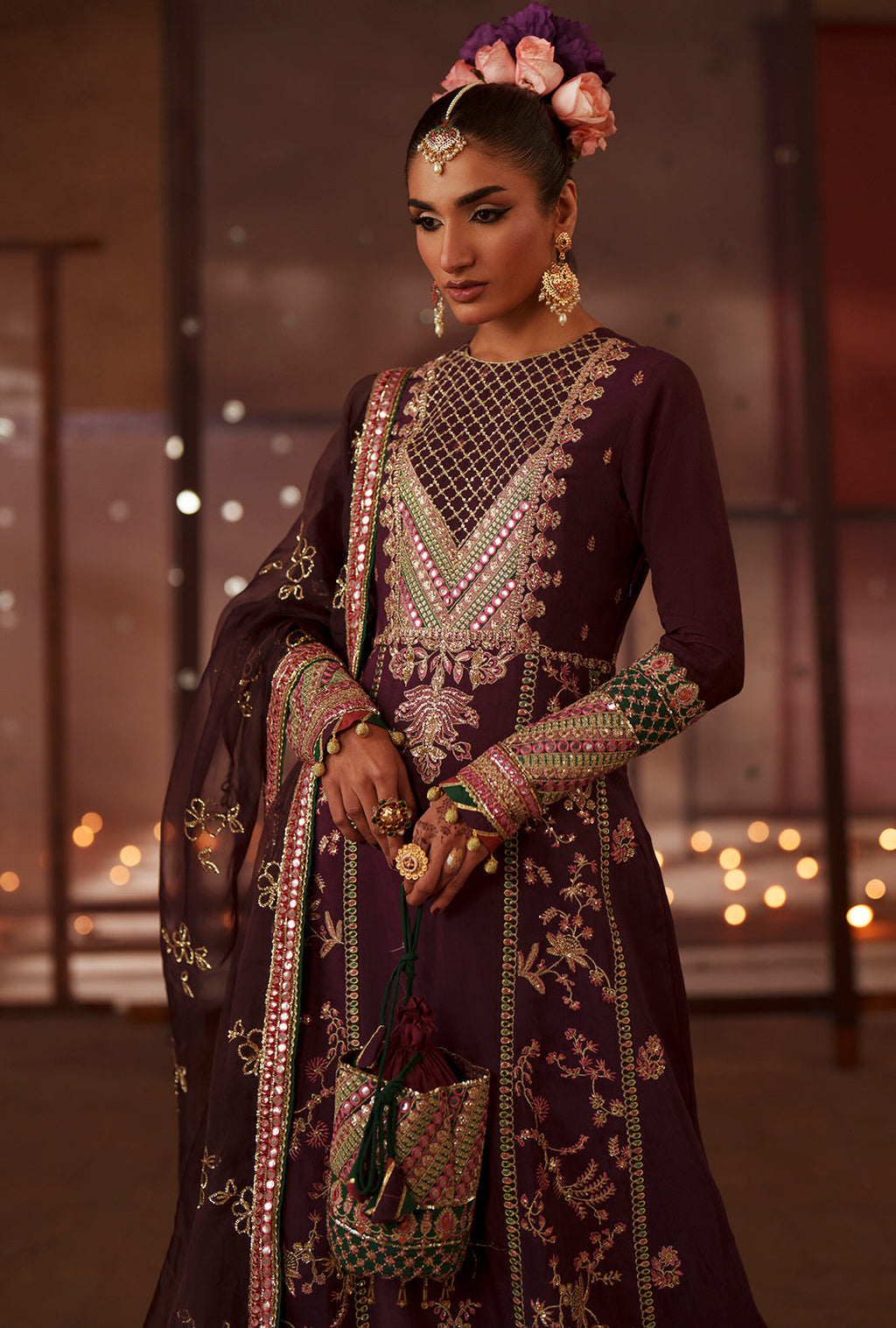 Meharma The Silk Edit By AJR silk Pakistani suit detail view M&M Couture USA