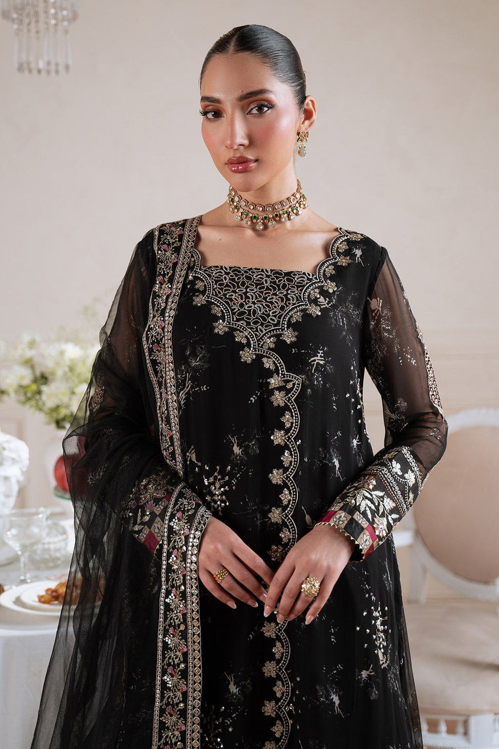 Nureh Amaya Formals | Embroidered Chiffon Dress 105