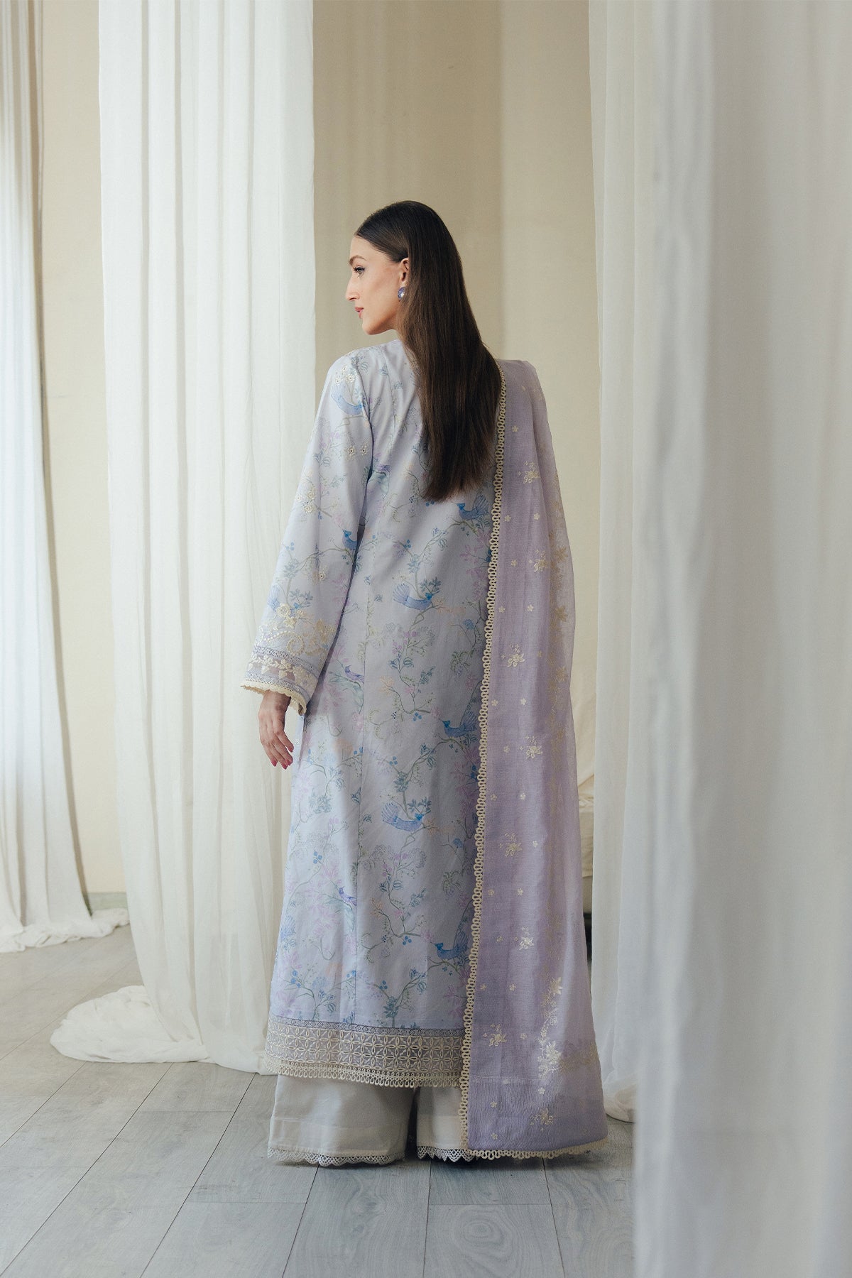 DoveMist | Daybreak By Afrozeh Pakistani suit detail view M&M Couture USA