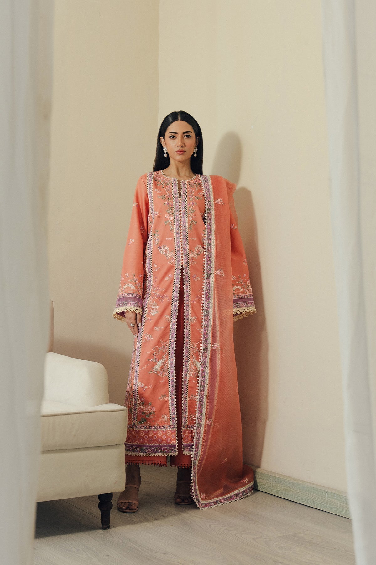 Skyhush | Daybreak By Afrozeh Pakistani suit front view M&M Couture USA
