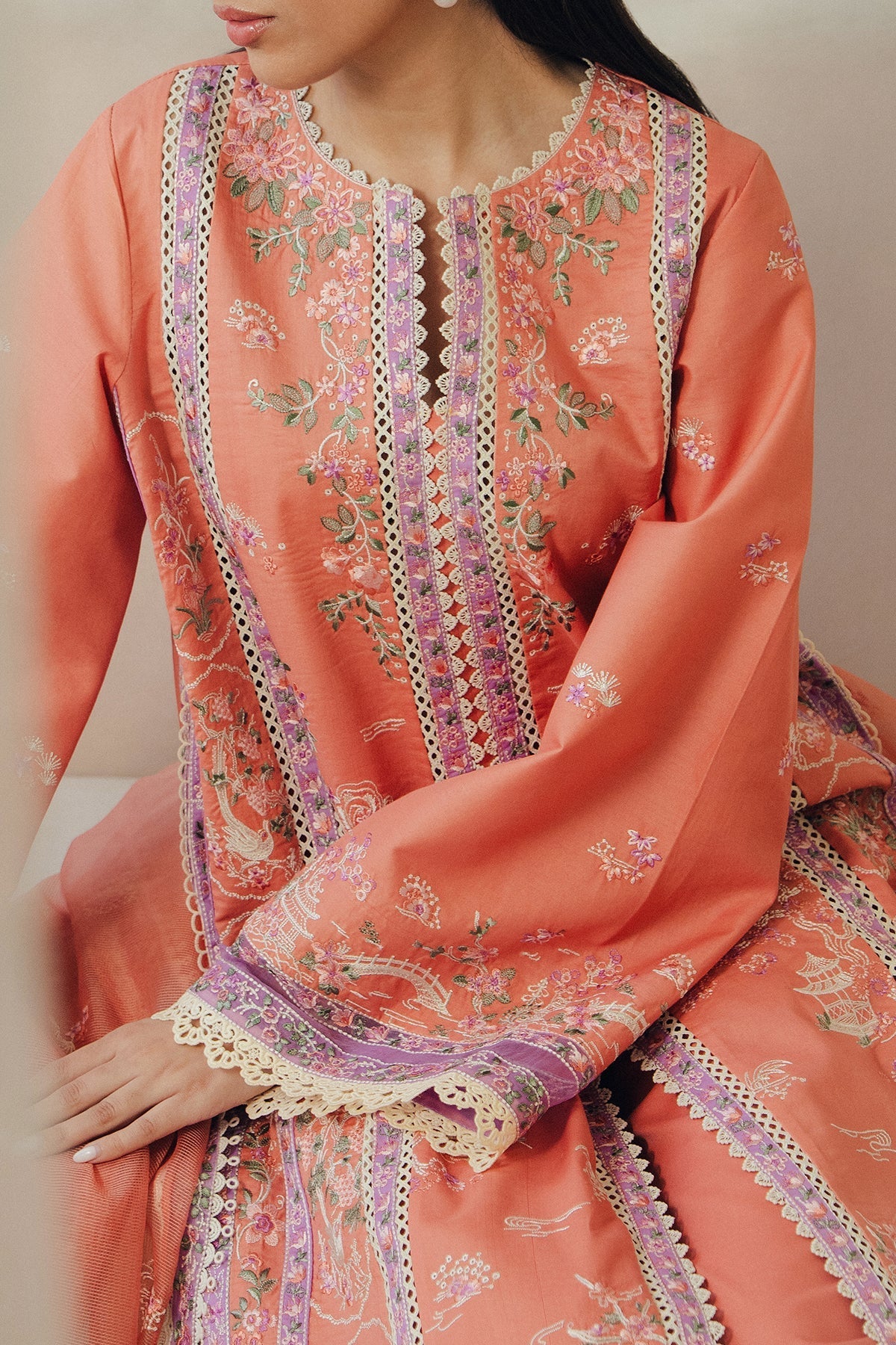 Skyhush | Daybreak By Afrozeh Pakistani suit dupatta view M&M Couture USA