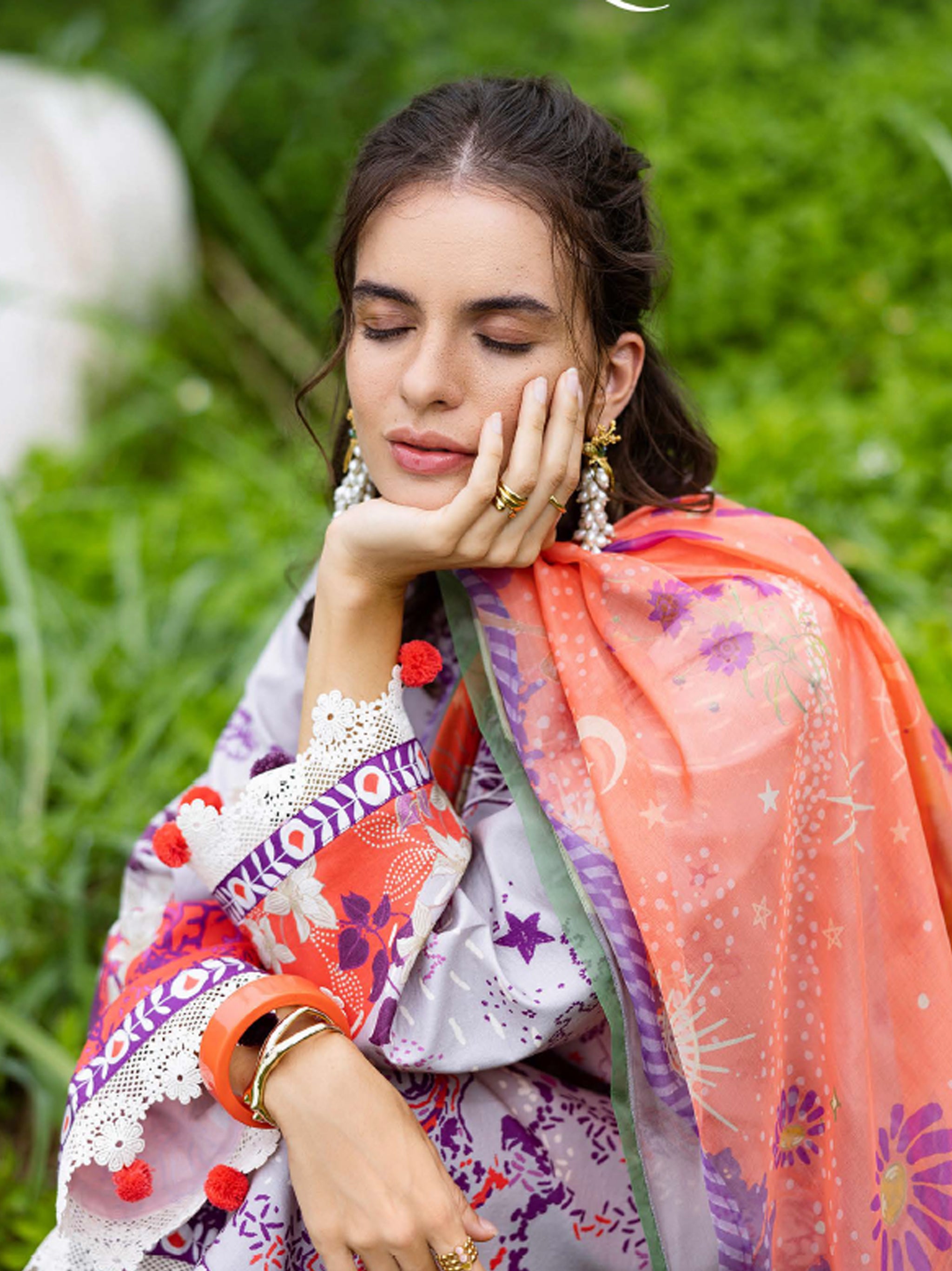 Cambric Cotton – “Luna Plata” by Mushq cotton Pakistani suit dupatta view M&M Couture USA