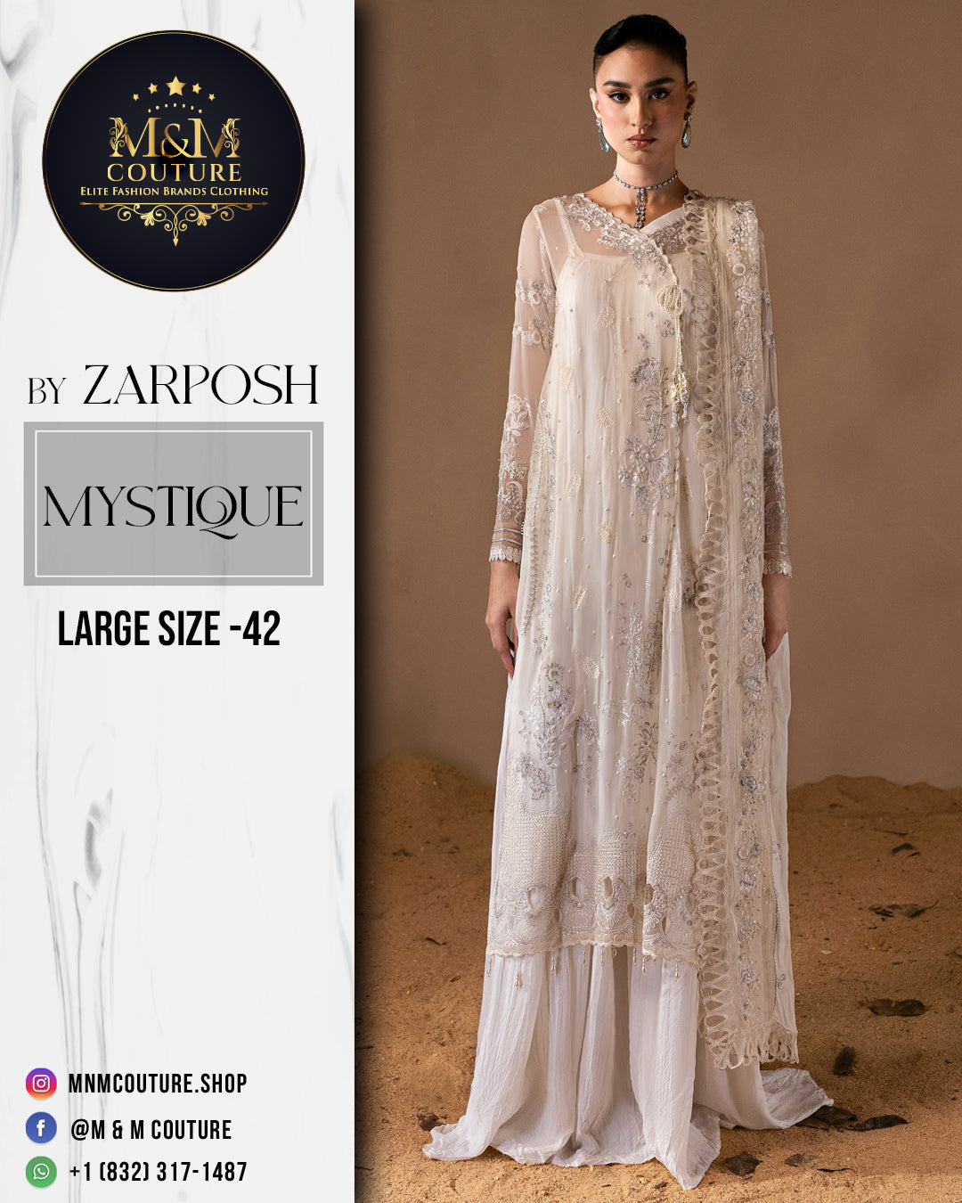 Chiffon – “MYSTIQUE” by Zarposh chiffon Pakistani suit front view M&M Couture USA