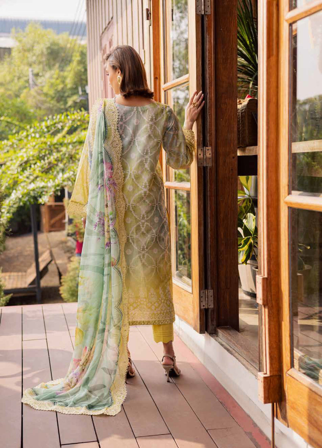 Gardenia Embroidered Lawn By Nureh lawn Pakistani suit detail view M&M Couture USA