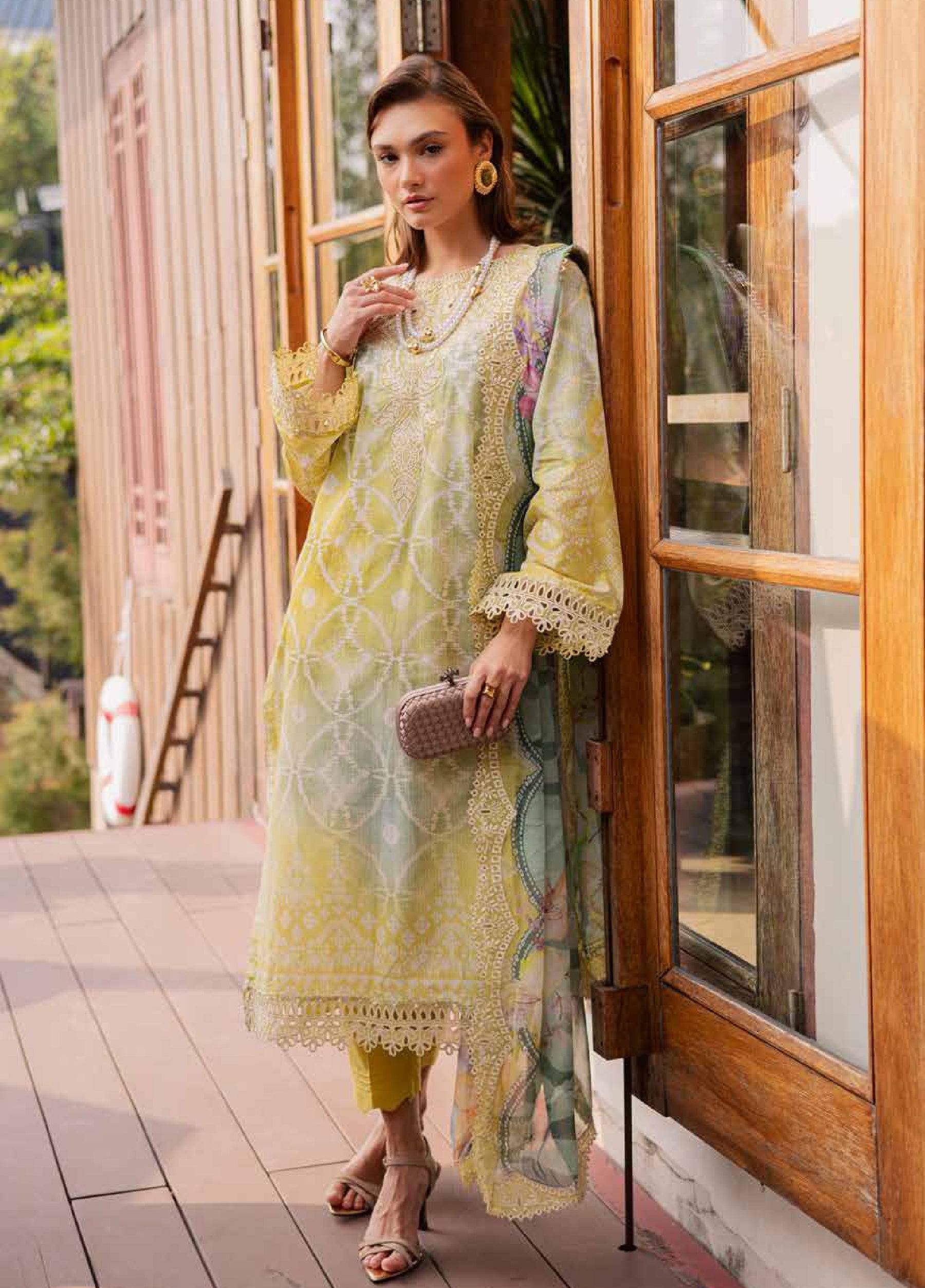 Gardenia Embroidered Lawn By Nureh lawn Pakistani suit dupatta view M&M Couture USA
