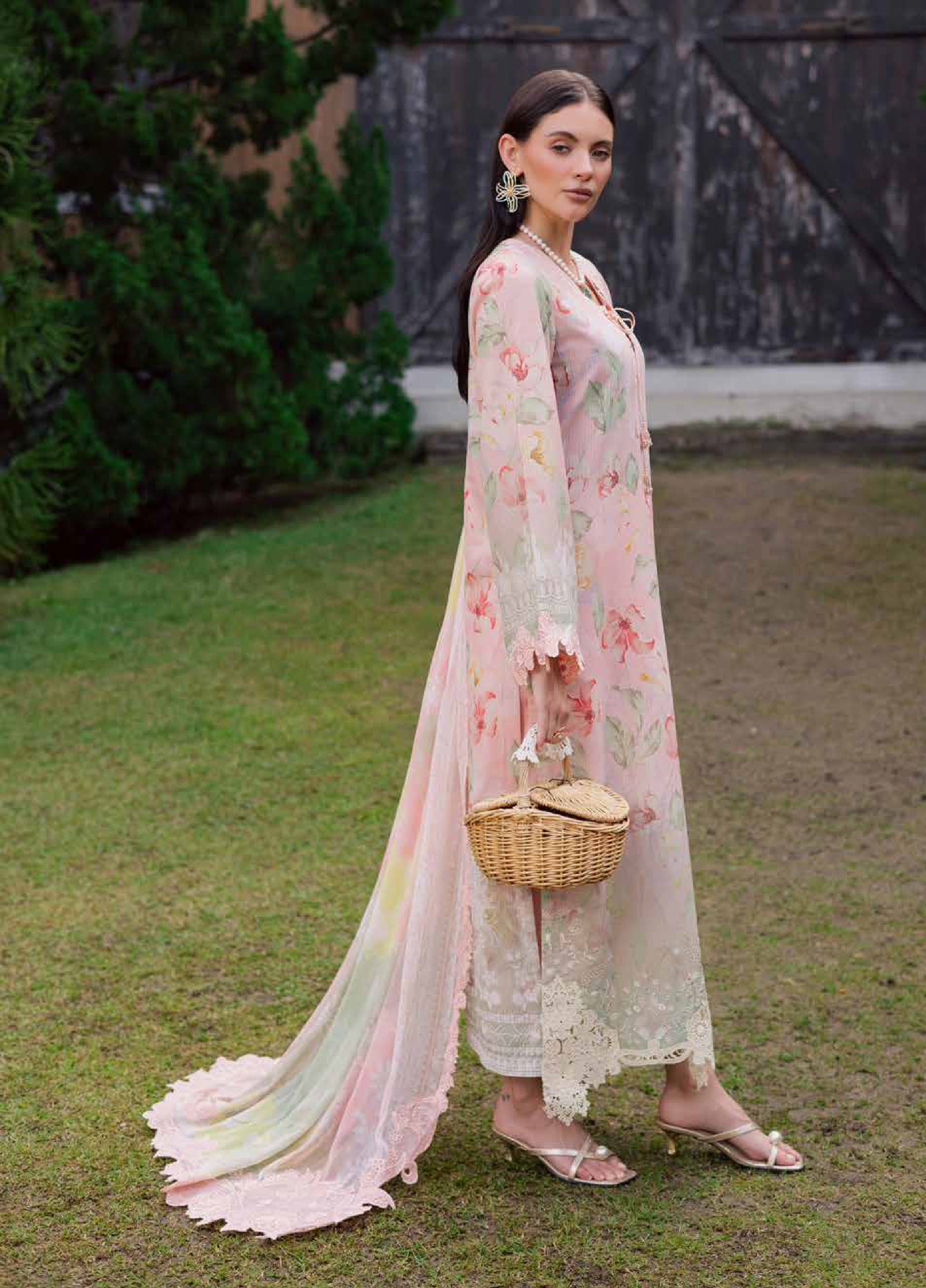 Gardenia Embroidered Lawn By Nureh lawn Pakistani suit dupatta view M&M Couture USA