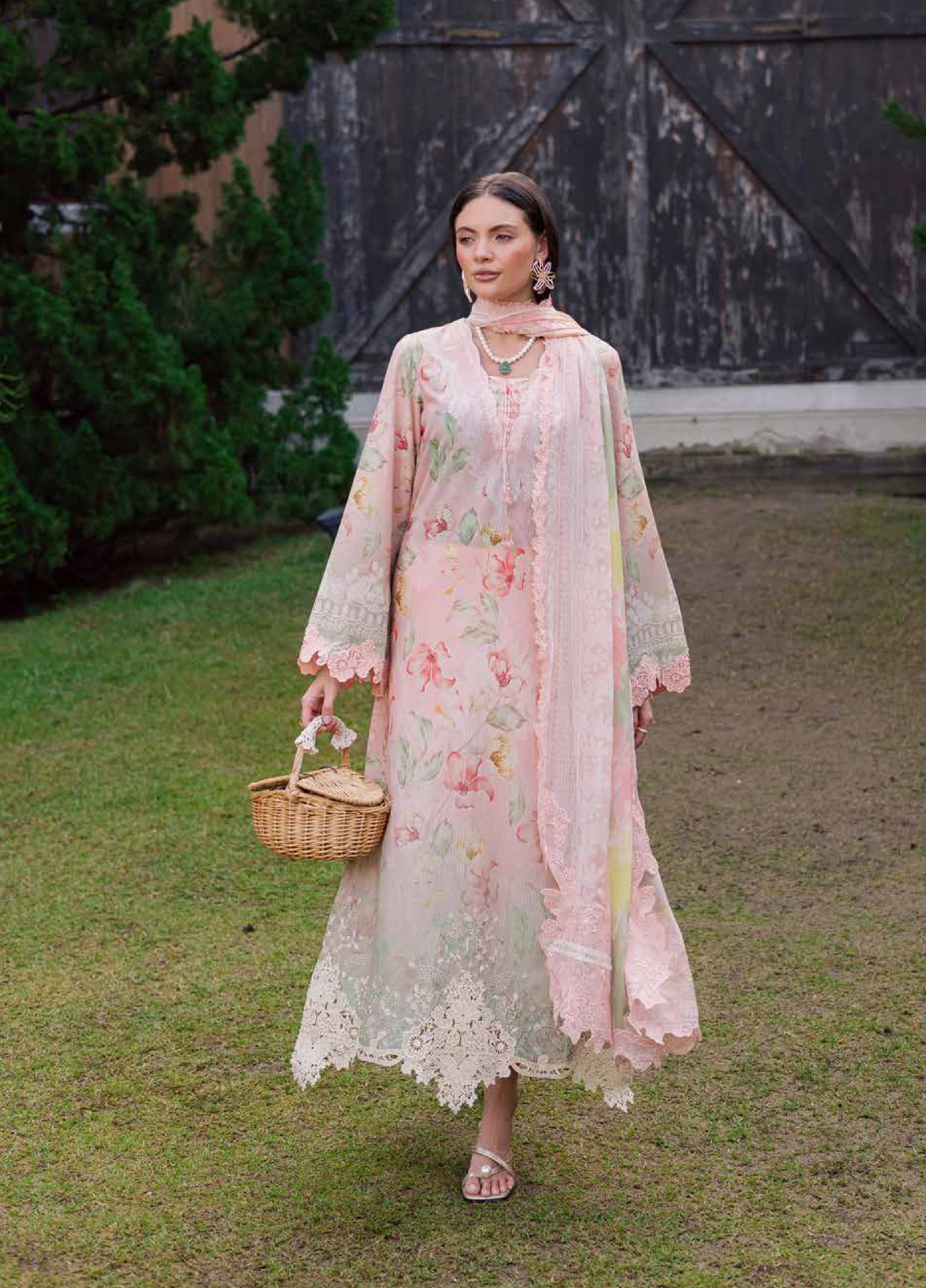 Gardenia Embroidered Lawn By Nureh lawn Pakistani suit front view M&M Couture USA