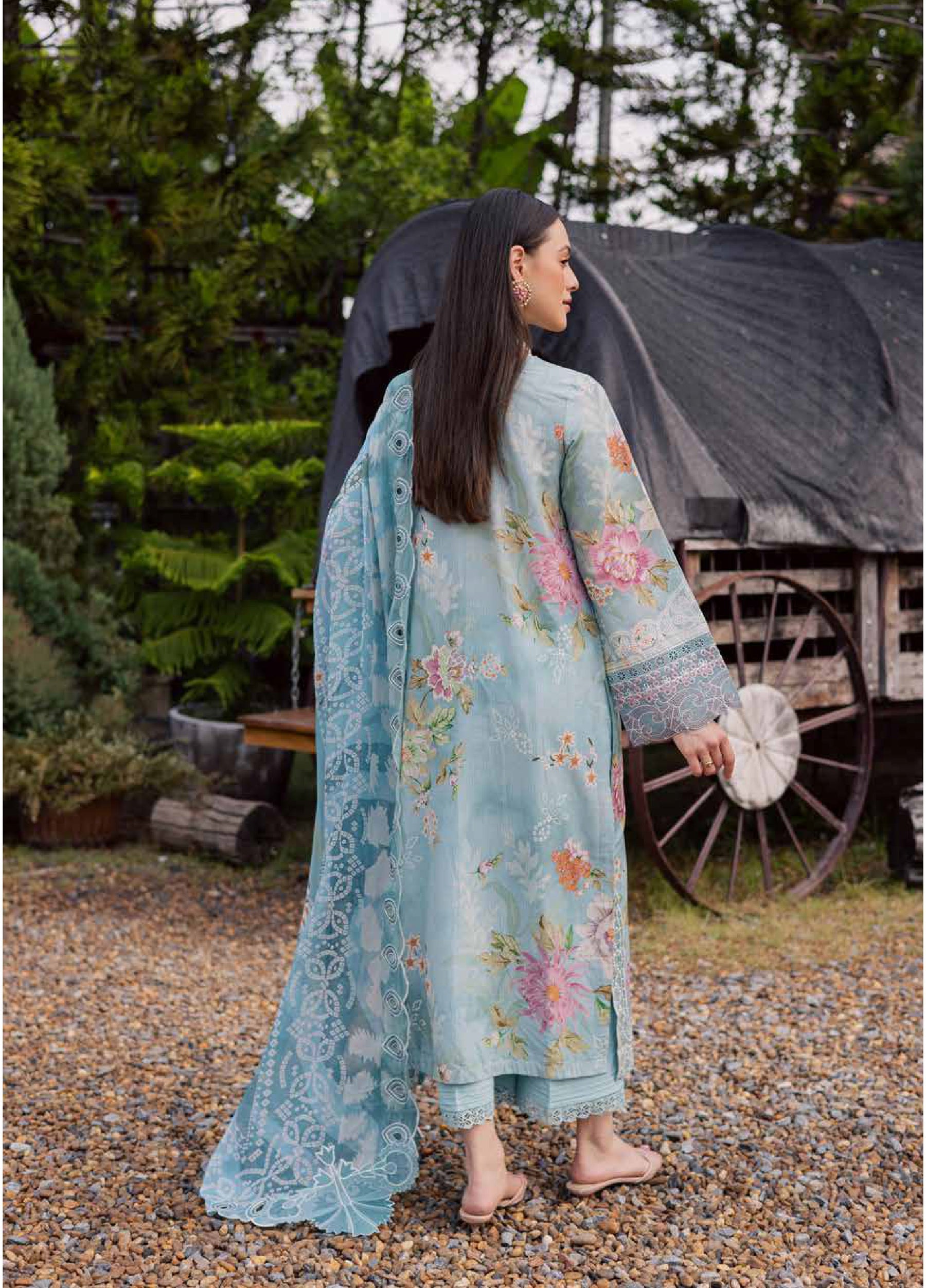 Gardenia Embroidered Lawn By Nureh lawn Pakistani suit detail view M&M Couture USA