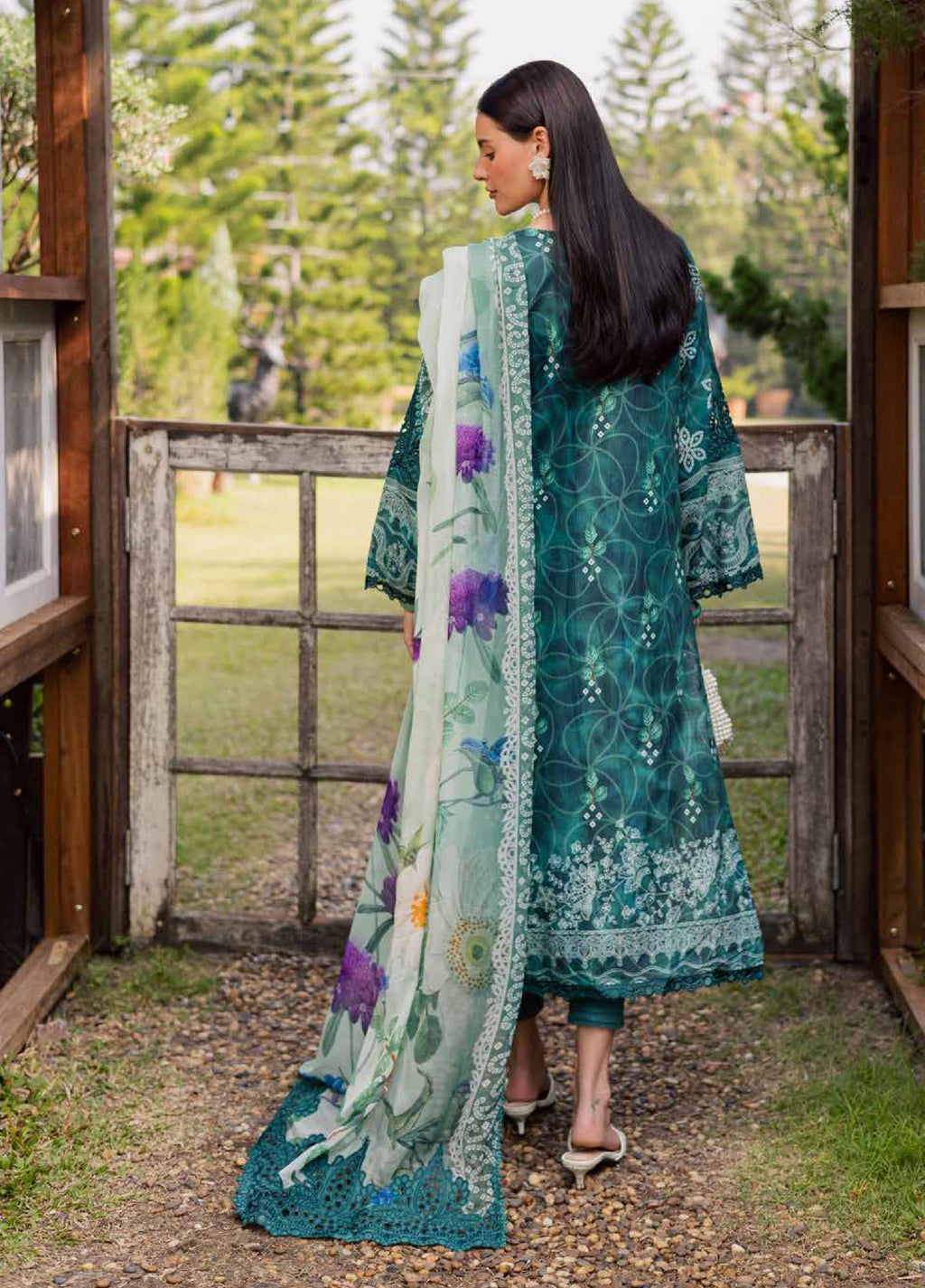 Gardenia Embroidered Lawn By Nureh lawn Pakistani suit detail view M&M Couture USA