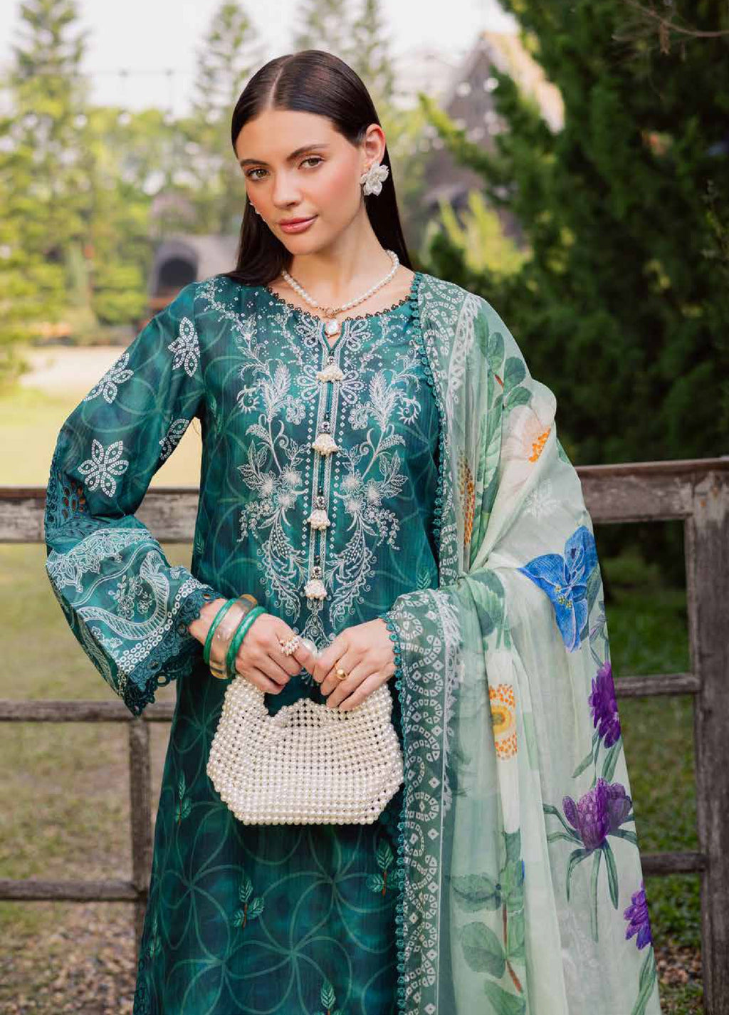 Gardenia Embroidered Lawn By Nureh lawn Pakistani suit dupatta view M&M Couture USA