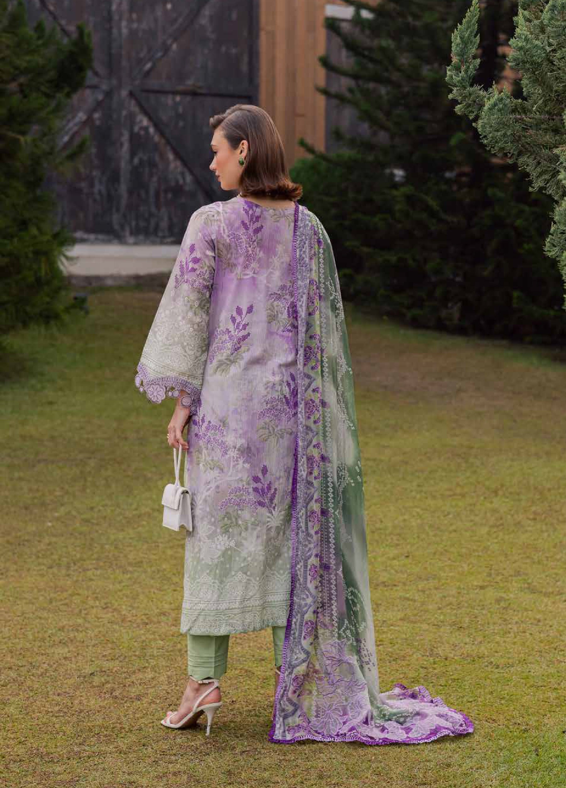 Gardenia Embroidered Lawn By Nureh lawn Pakistani suit detail view M&M Couture USA