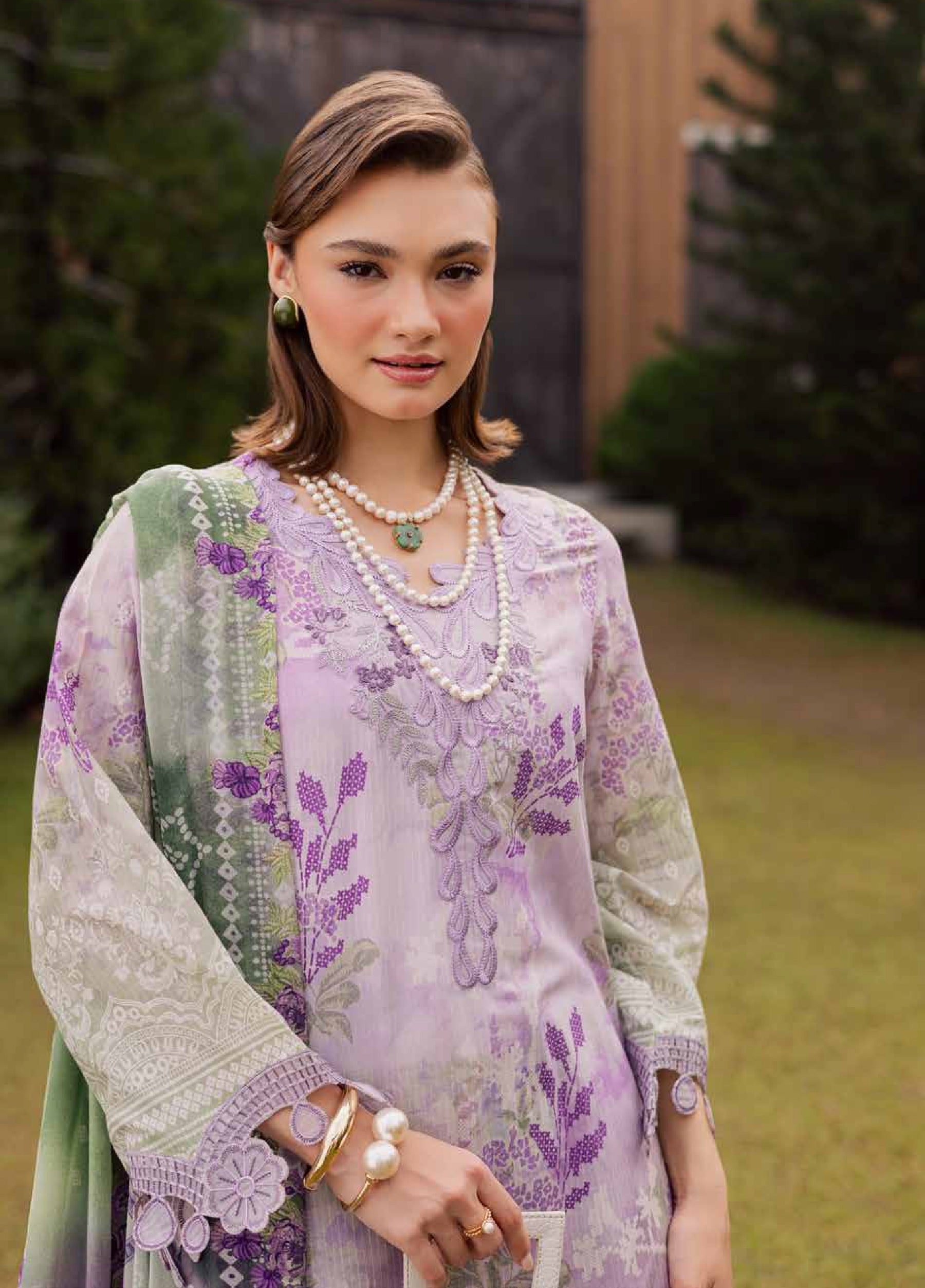 Gardenia Embroidered Lawn By Nureh lawn Pakistani suit dupatta view M&M Couture USA
