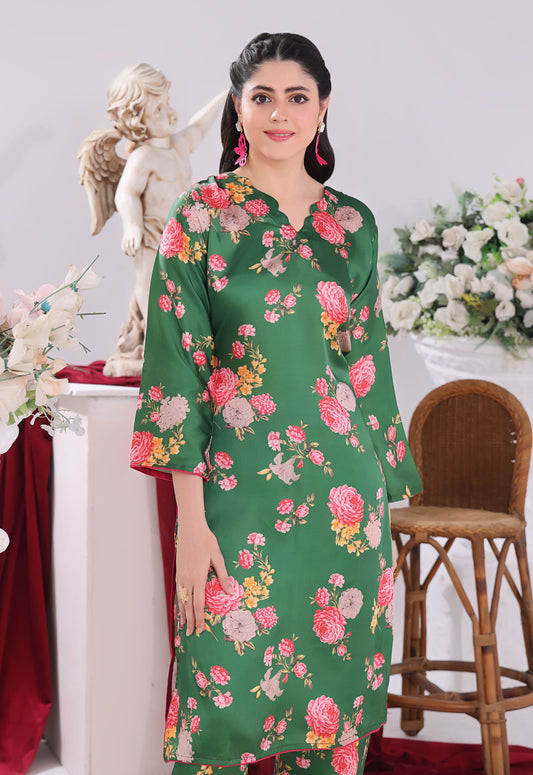 Charmeuse Silk  By Polawn lawn Pakistani suit front view M&M Couture USA