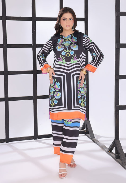 Charmeuse Silk  By Polawn lawn Pakistani suit front view M&M Couture USA