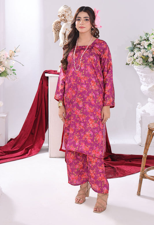 Charmeuse Silk  By Polawn lawn Pakistani suit front view M&M Couture USA