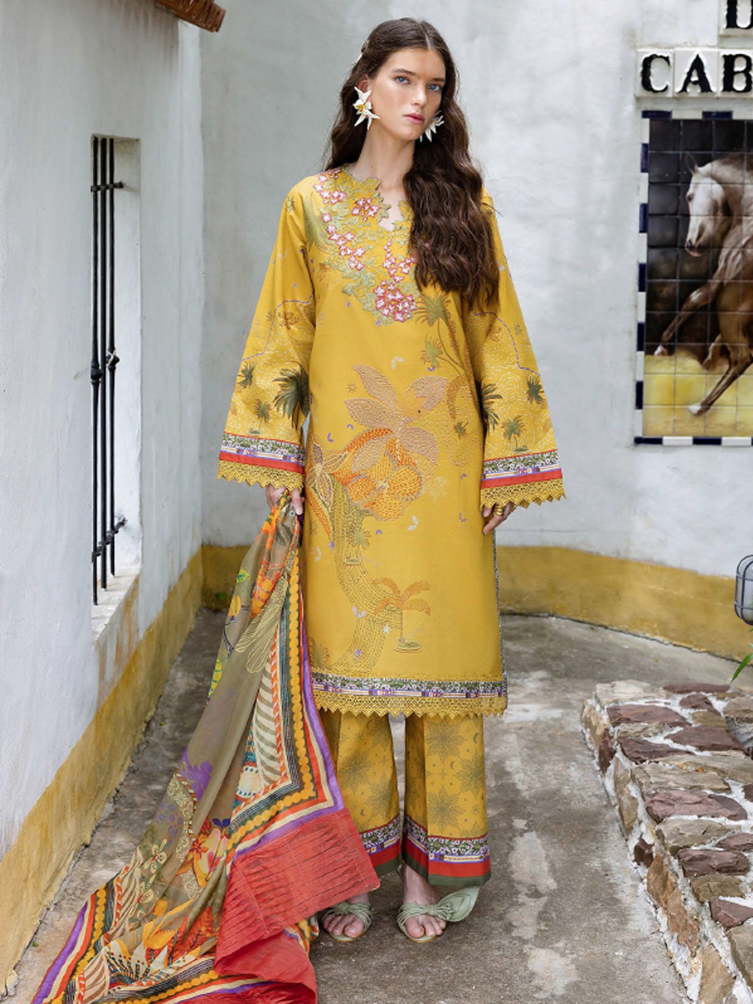 Cambric Cotton – “Sol Arena” by Mushq cotton Pakistani suit detail view M&M Couture USA