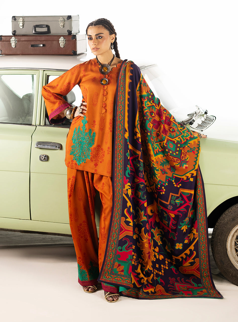 Suniva Winter Shawls by Zainab Chottani Pakistani suit front view M&M Couture USA