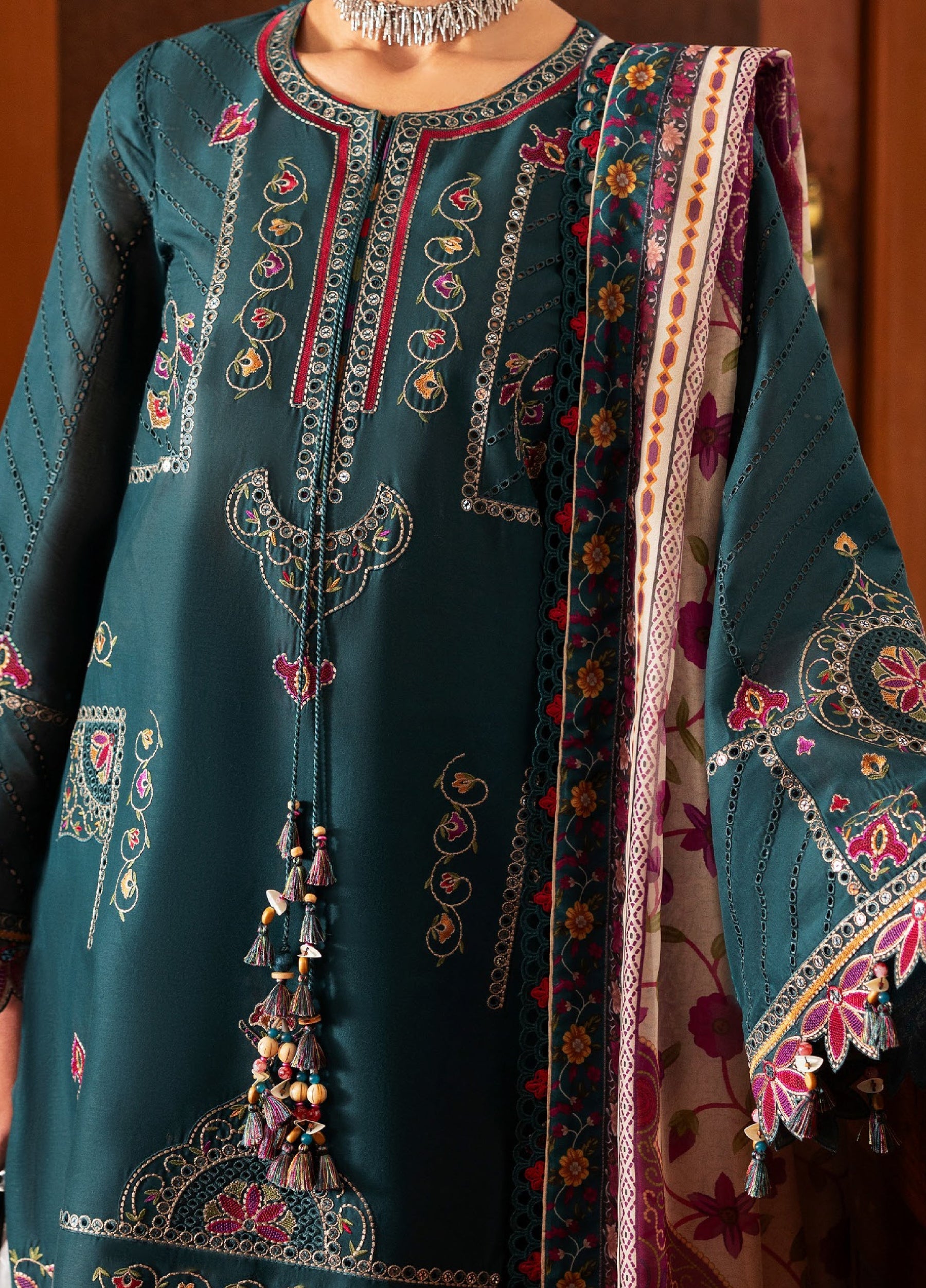 Embroidered Luxury Lawn By Jazmin lawn Pakistani suit dupatta view M&M Couture USA
