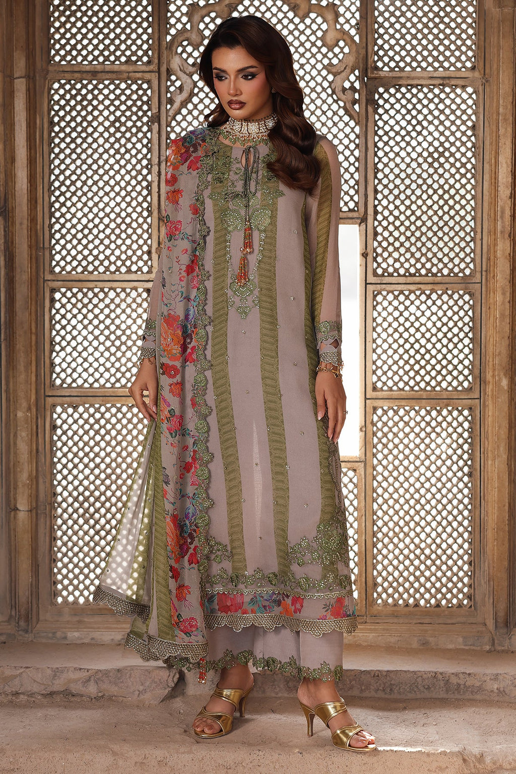 Vasal Luxury Chiffon by Charizma chiffon Pakistani suit front view M&M Couture USA